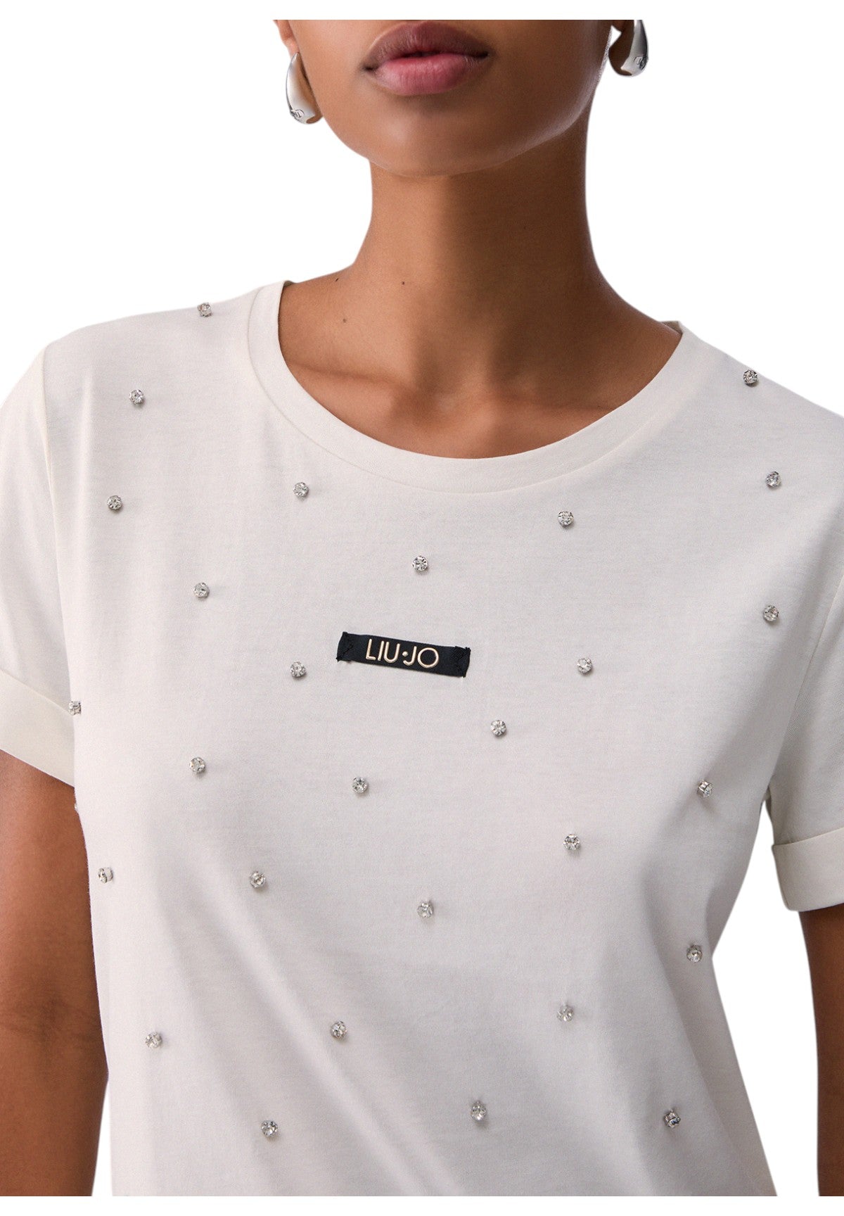 T-shirt a Maniche Corte TA6157 White Milk, Strass