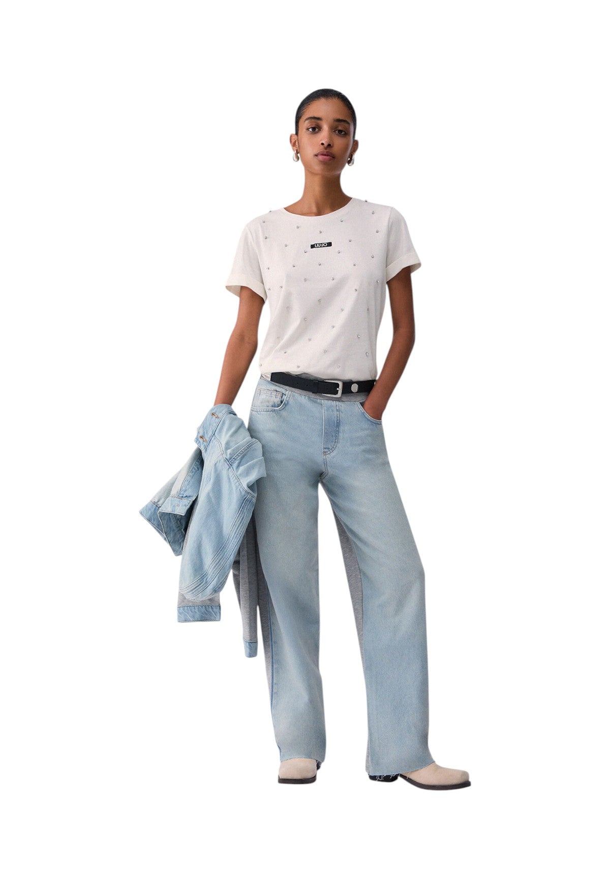 T-shirt a Maniche Corte TA6157 White Milk, Strass