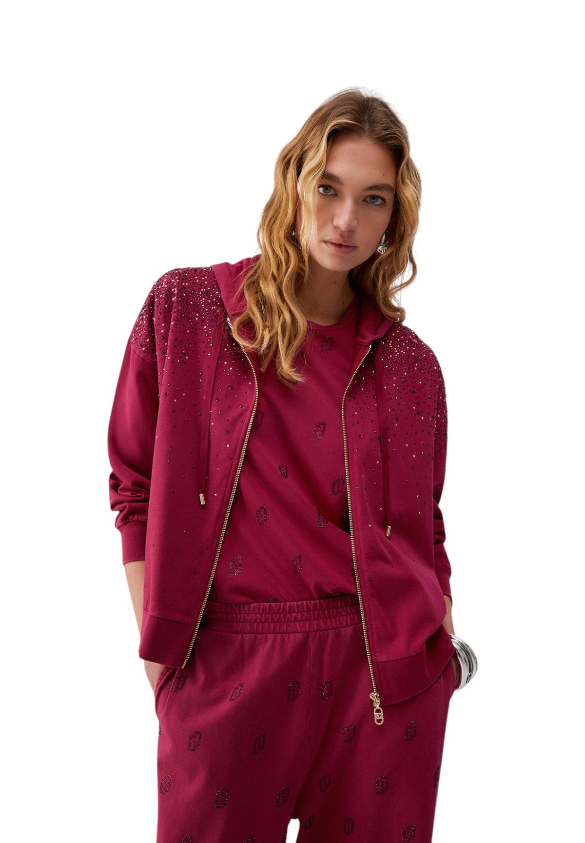 Felpa Full-Zip con Cappuccio TA6196 Scarlet, Waterfall