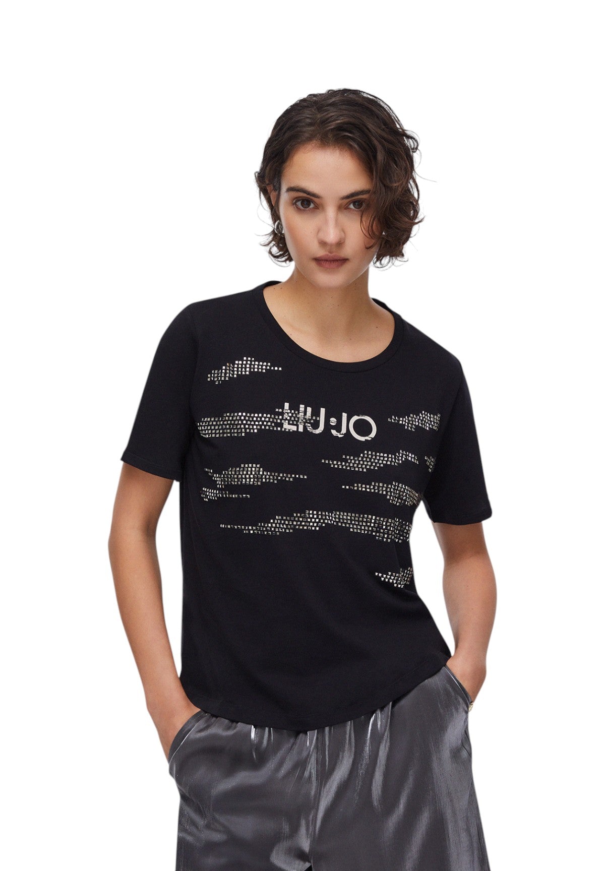 T-shirt a Maniche Corte TA6265 Nero Liujo Studs