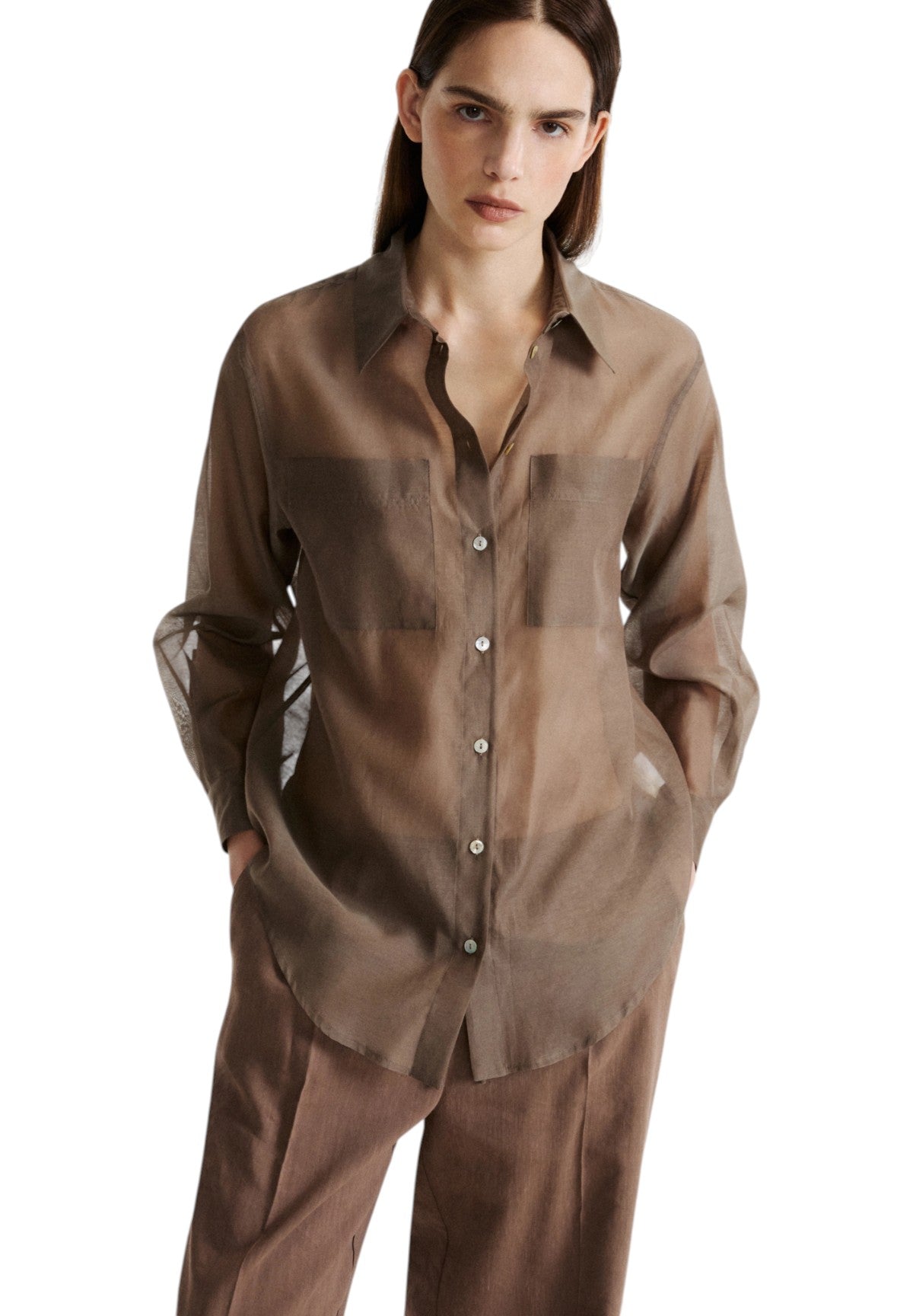 Camicia a Maniche Lunghe 2613111085200 MLMCENNARE1 Marrone