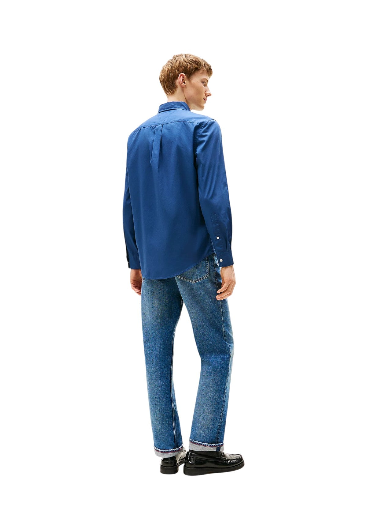 Camicia a Maniche Lunghe Flex Poplin Solid Rf MW0MW37550 Aegean Sea