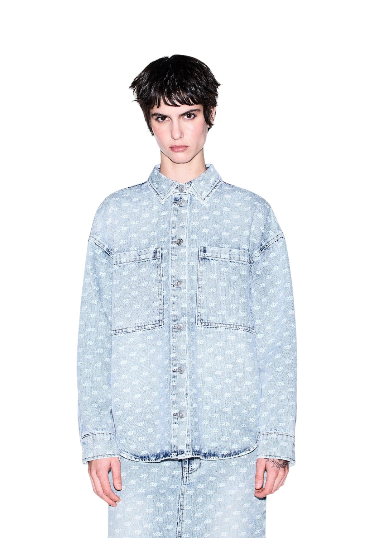 Camicia a Maniche Lunghe XW002755 All Over Light Blue