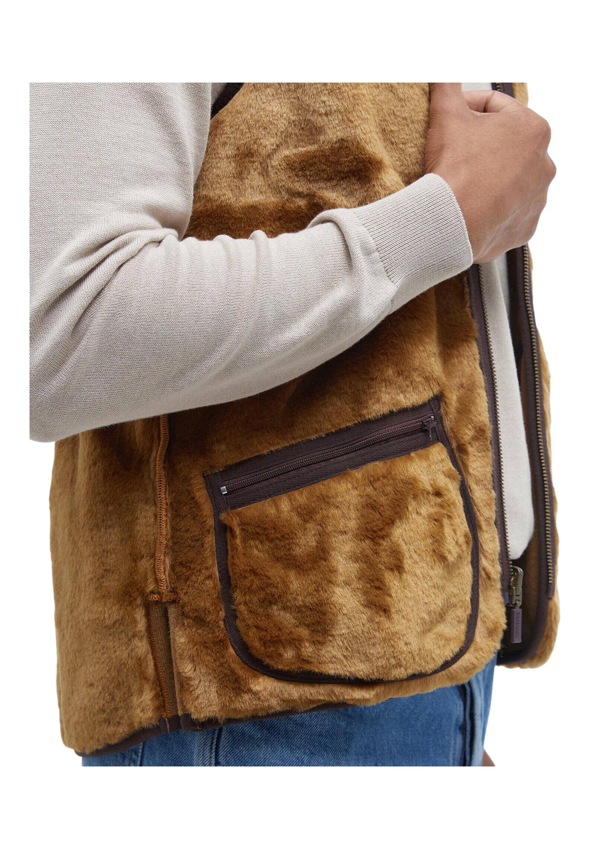 Smanicato Gilet Warm Pile Waistcoat Zip MLI0004 Brown