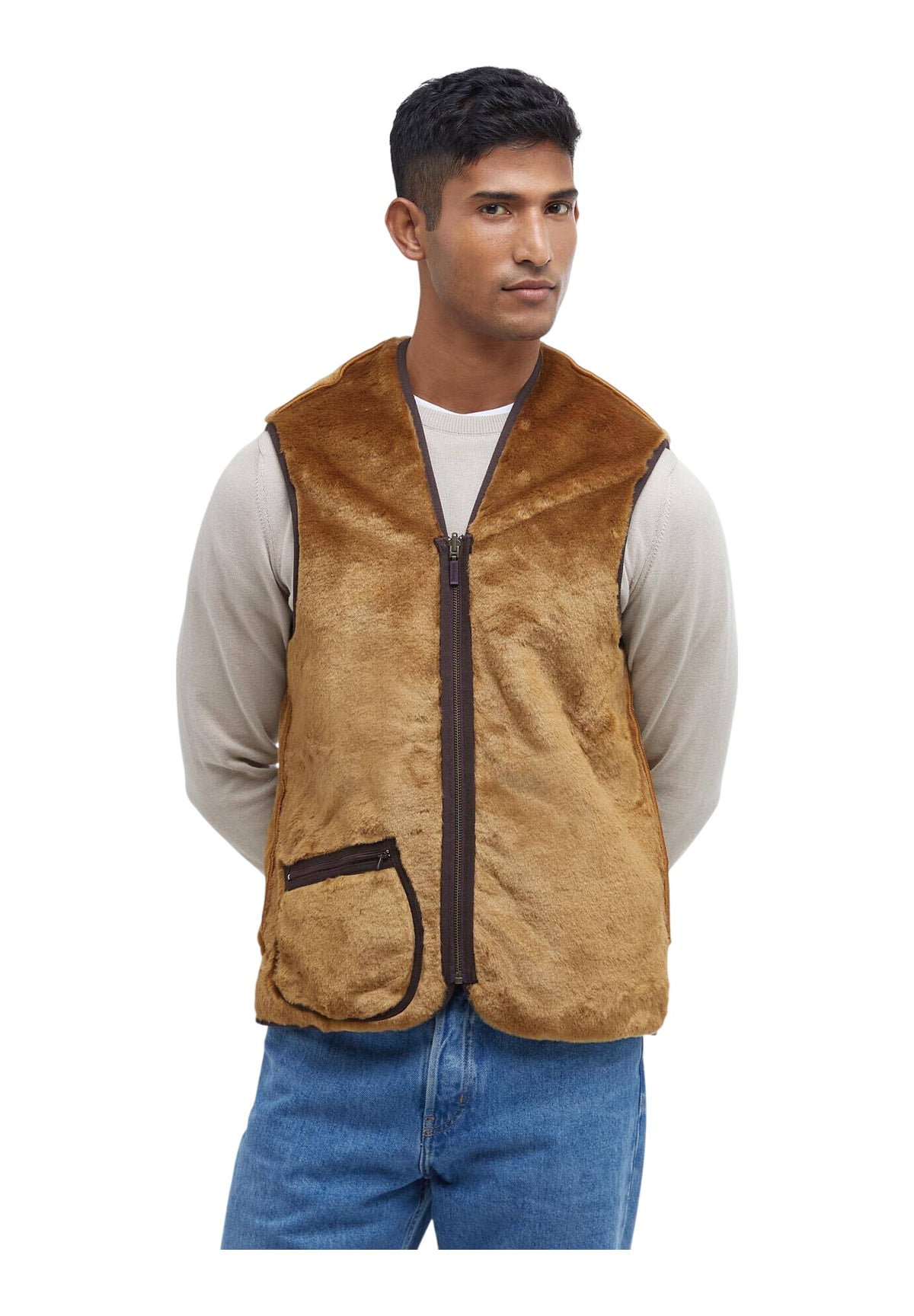 Smanicato Gilet Warm Pile Waistcoat Zip MLI0004 Brown