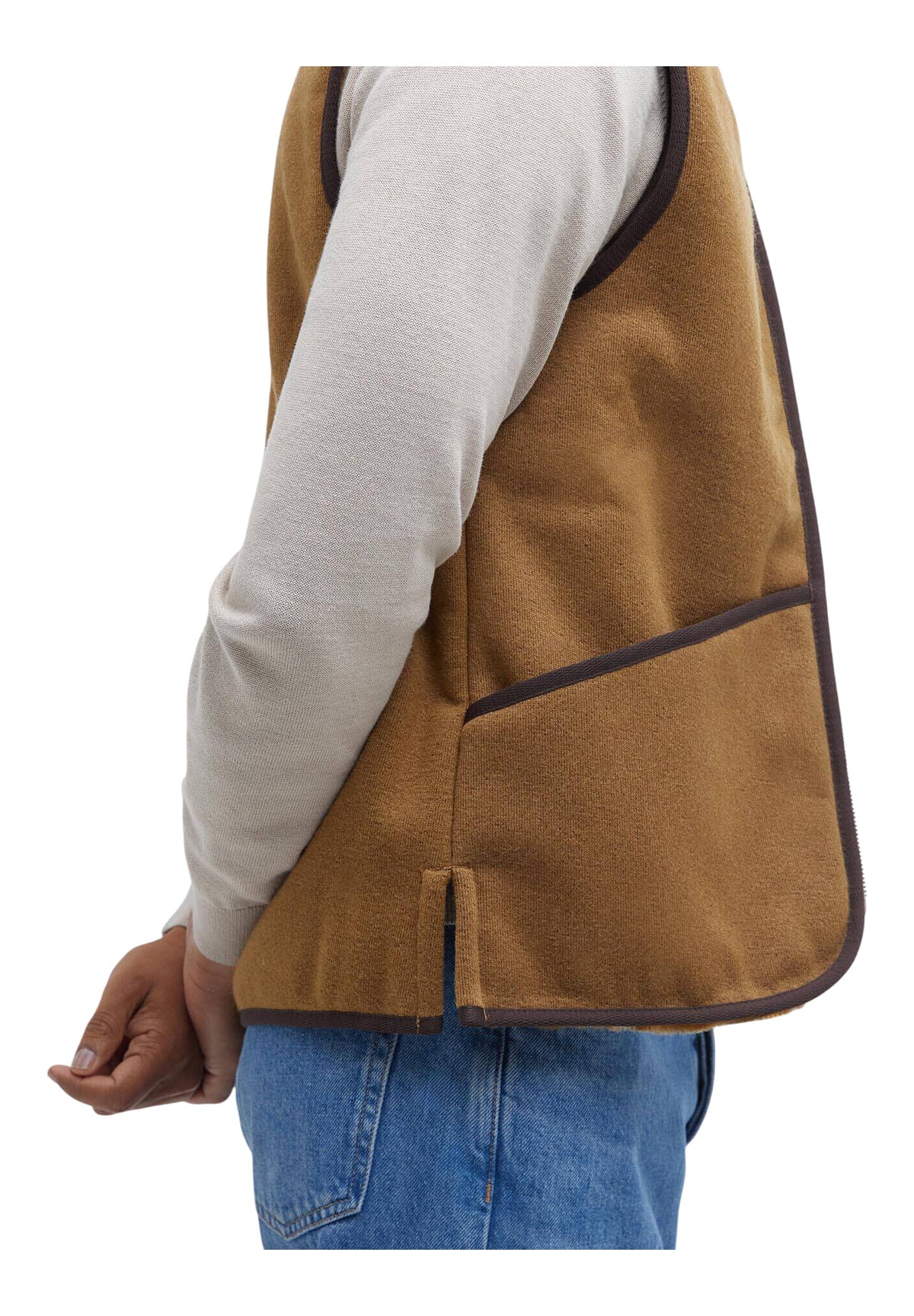 Smanicato Gilet Warm Pile Waistcoat Zip MLI0004 Brown