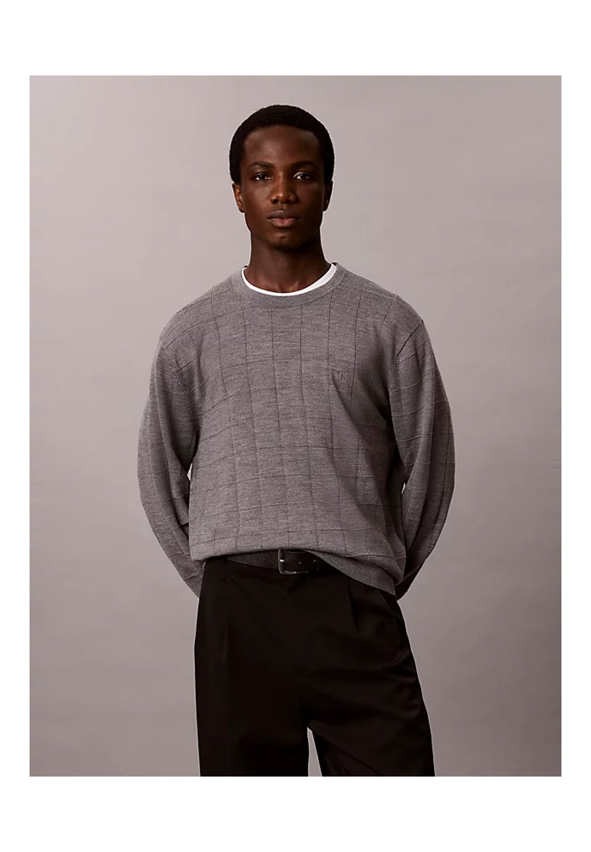 Maglione Girocollo Ls 100% Merino Textu LV04LH302G Medium Grey Htr