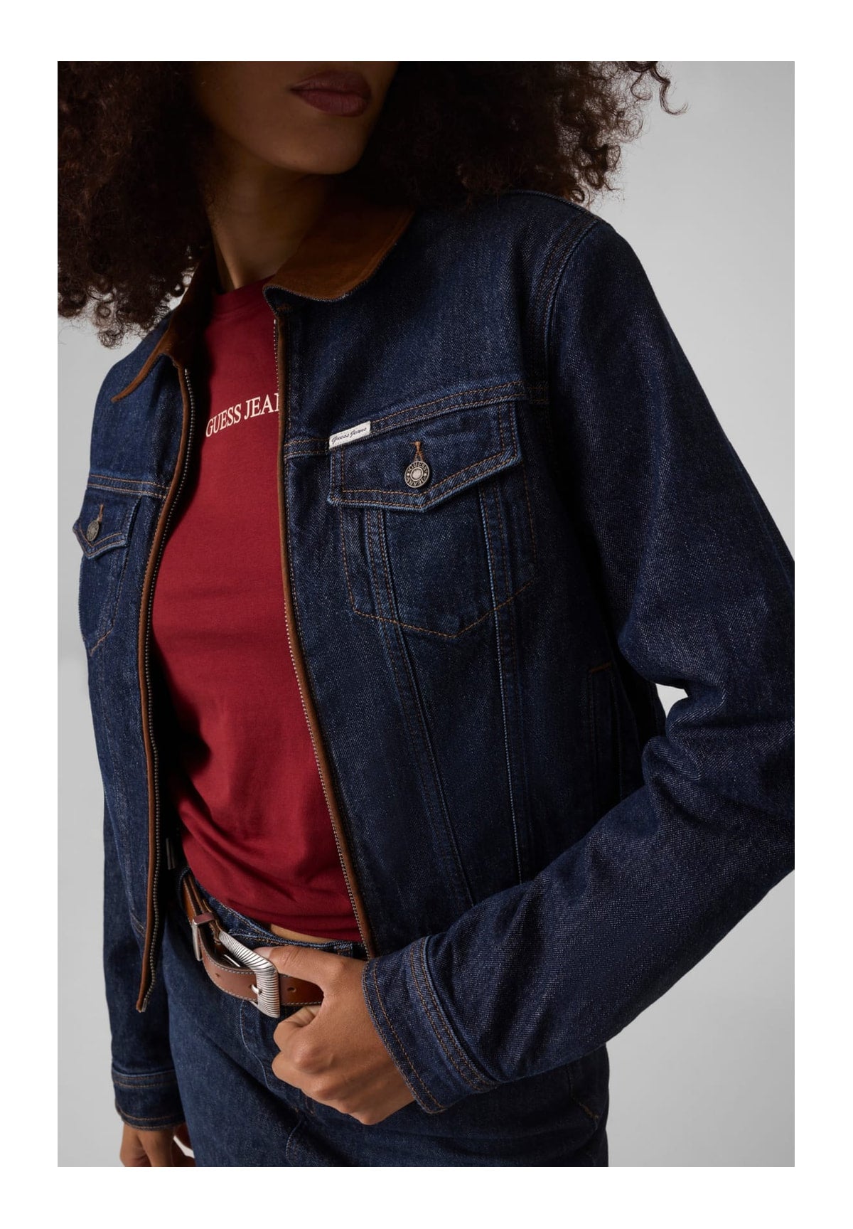 Giubbino di Jeans Gj Boxy Padded Zip T W6BN02 Gj Dark Suede Detail