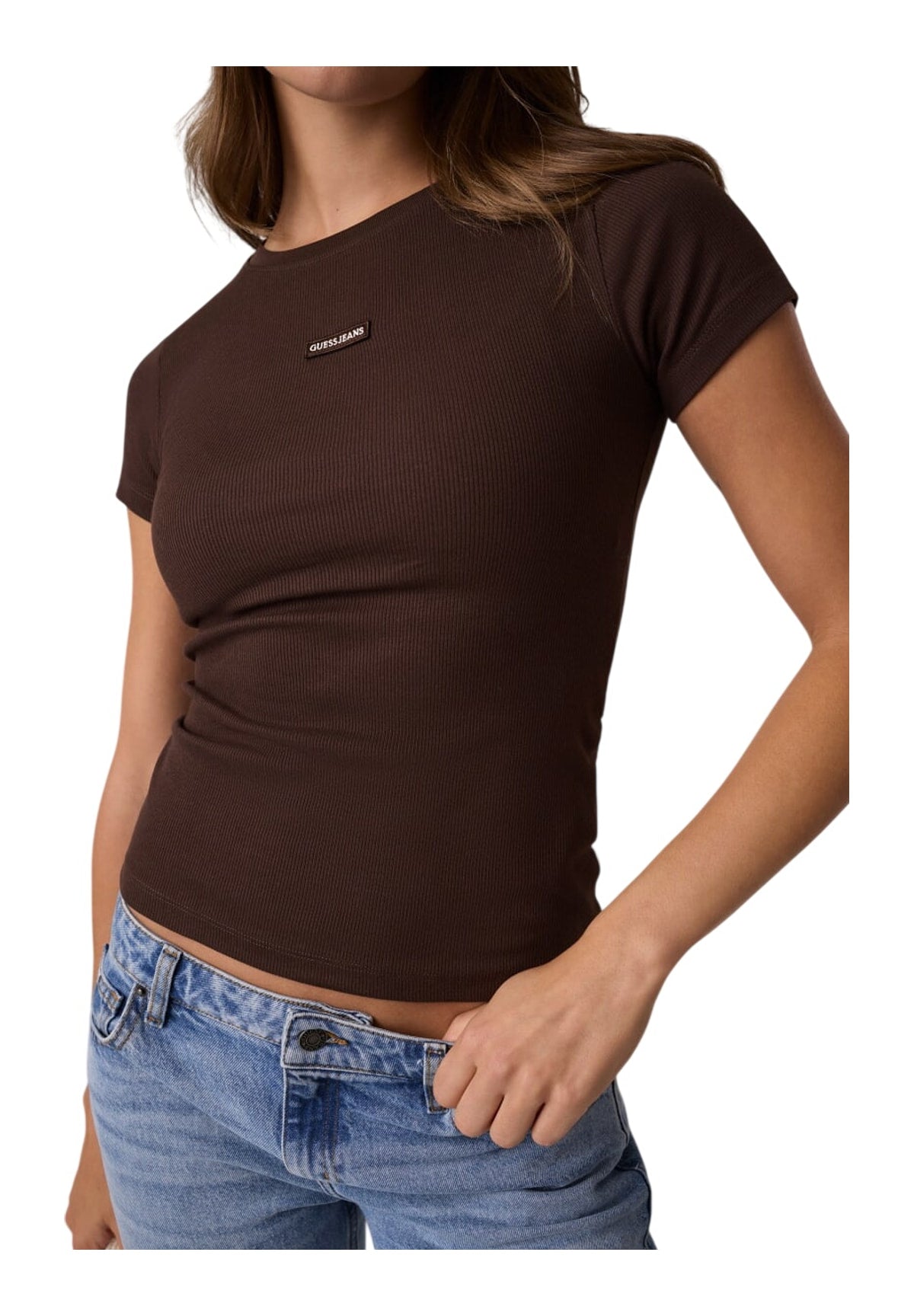 T-shirt a Maniche Corte Gj Patch Rib Ss Slim W6BP04 Dark Coffee