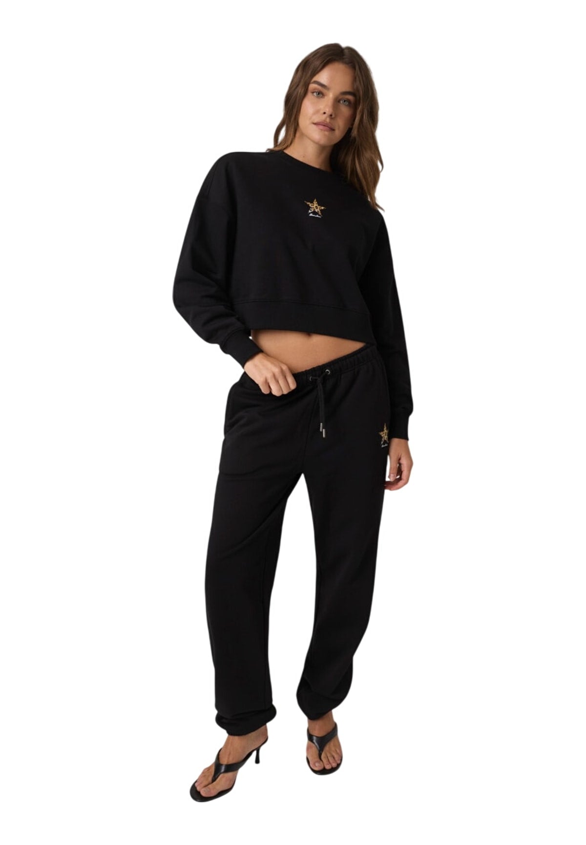 Felpa Girocollo Gj Crop Drop Shoulde W6BQ06 Jet Black A996