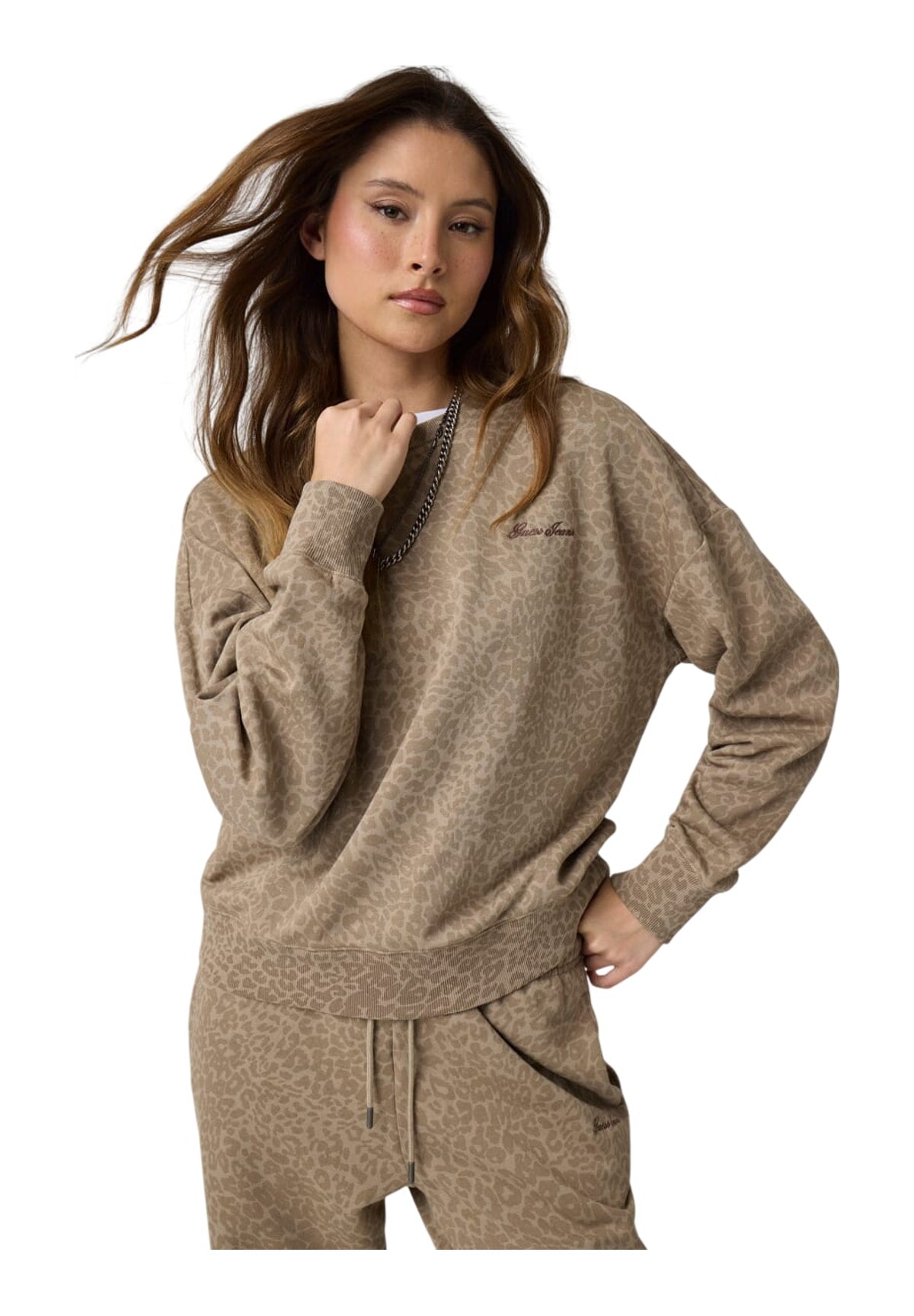 Felpa Girocollo Gj Cn Os Printed Swe W6BQ07 Gj All Over Tan Leop
