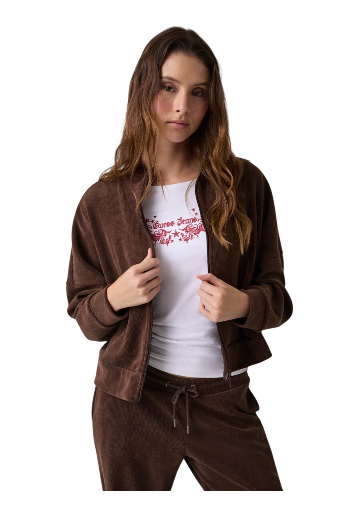 Felpa Full-Zip Gj Rib Track Jacket W6BQ09 Dark Coffee