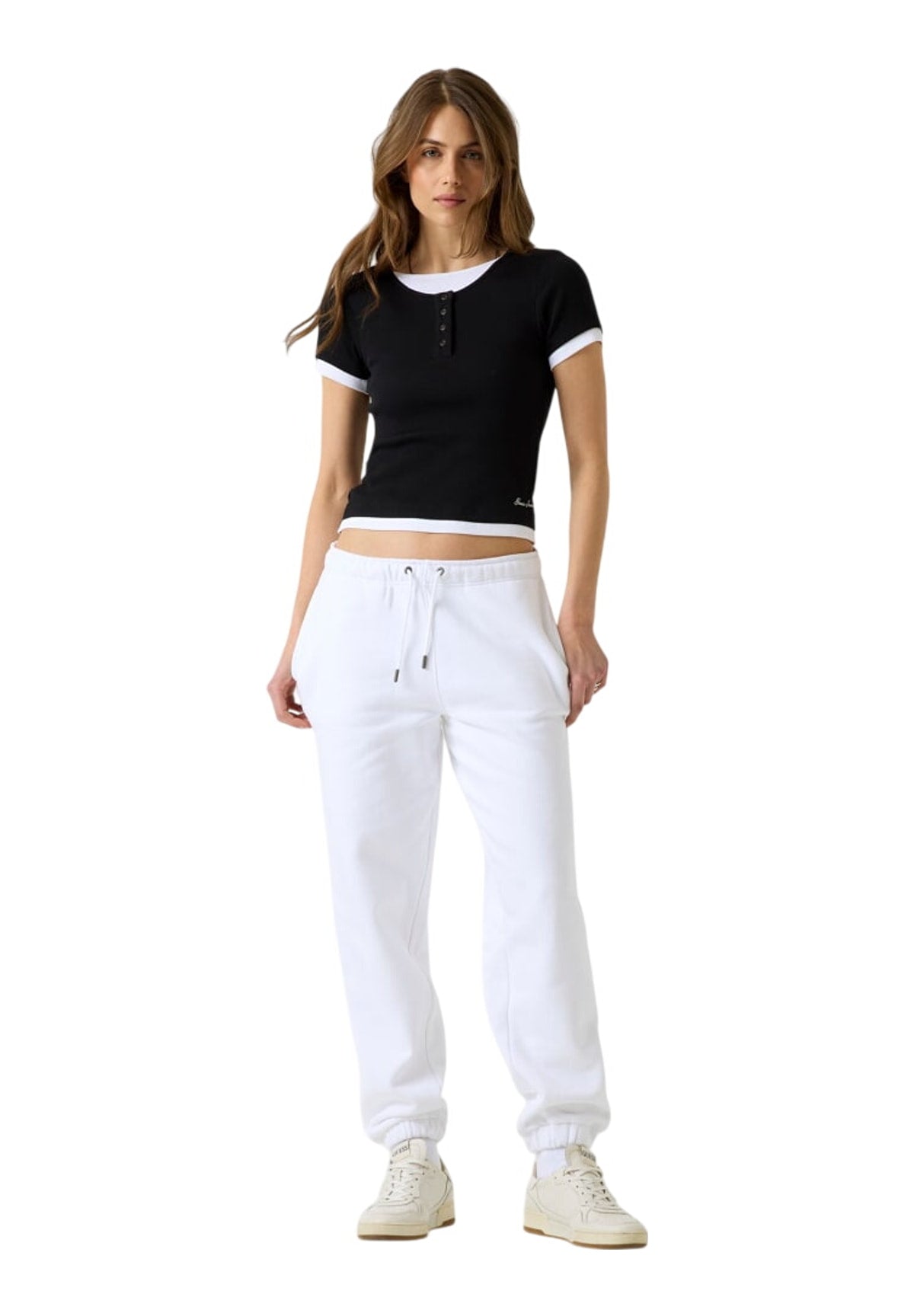 T-shirt a Maniche Corte Gj Henley Rib Layere W6YP07 Jet Black A996