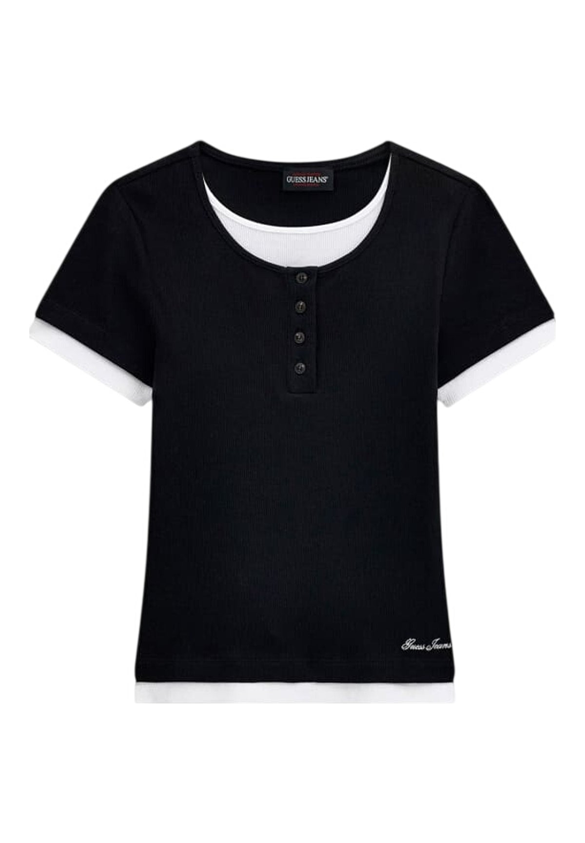 T-shirt a Maniche Corte Gj Henley Rib Layere W6YP07 Jet Black A996