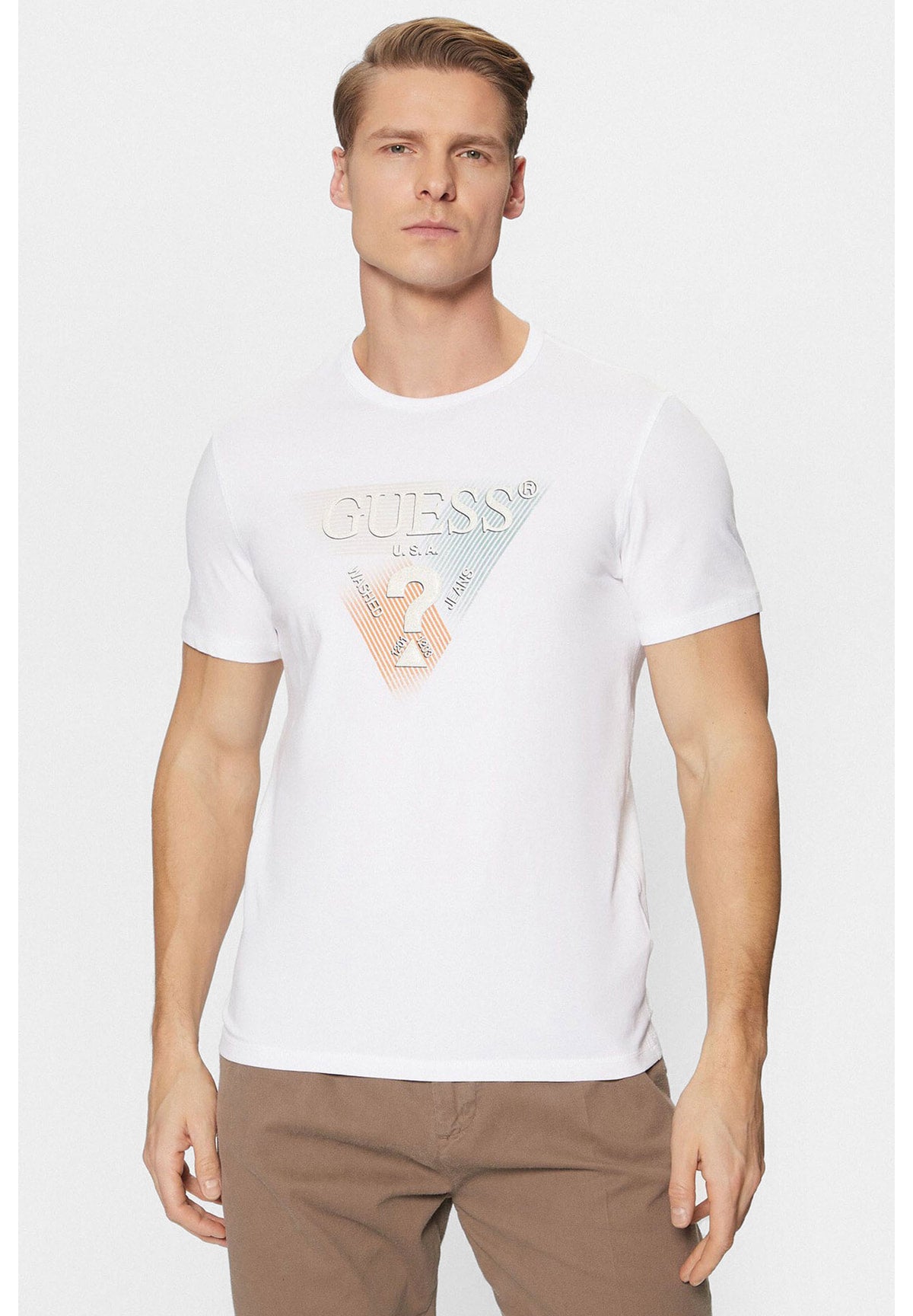 T-shirt a Maniche Corte Ss Cn Guess Triangle M5RI14 Pure White