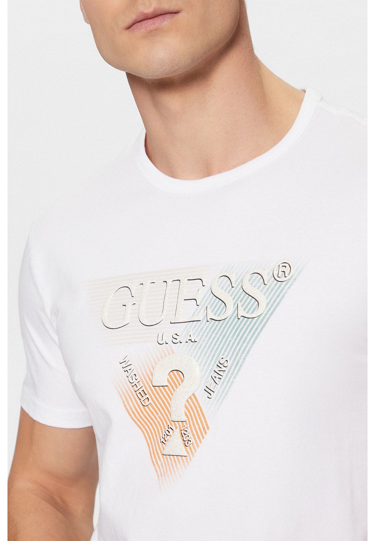 T-shirt a Maniche Corte Ss Cn Guess Triangle M5RI14 Pure White