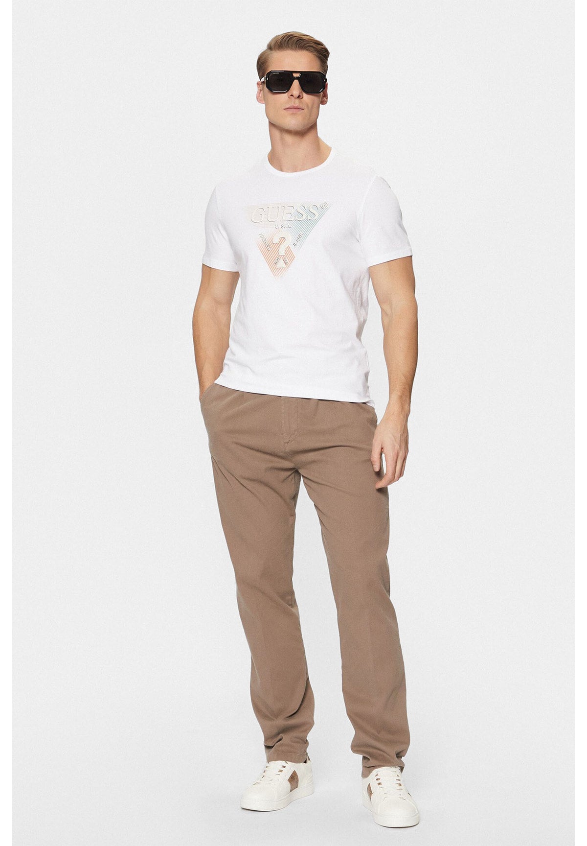 T-shirt a Maniche Corte Ss Cn Guess Triangle M5RI14 Pure White