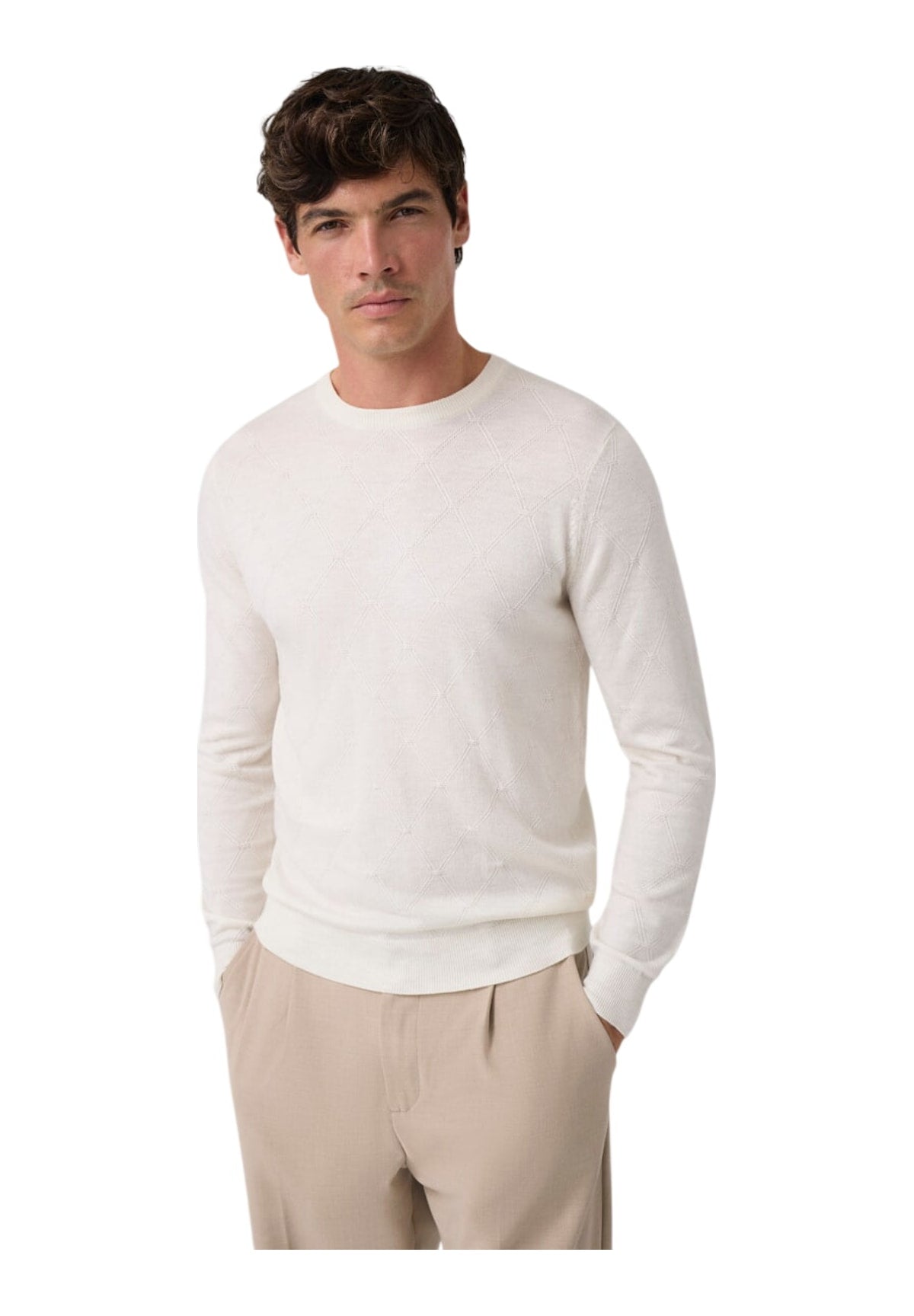 Maglione Girocollo Nial Cn Ls Diamond S M6BR36 Antique White Heathe