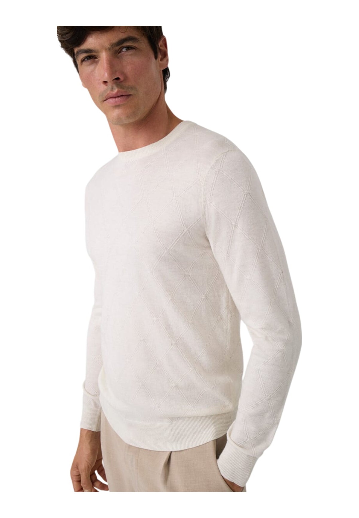 Maglione Girocollo Nial Cn Ls Diamond S M6BR36 Antique White Heathe