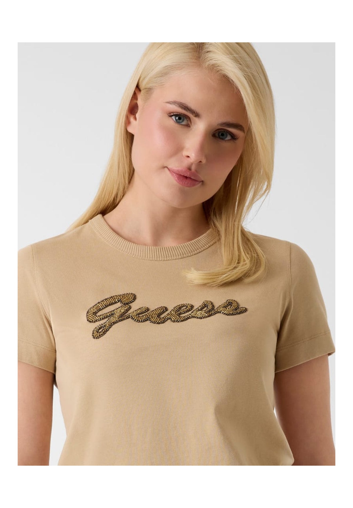 T-shirt a Maniche Corte Ss Cn Beads Script T W6YI29 Safari Tan