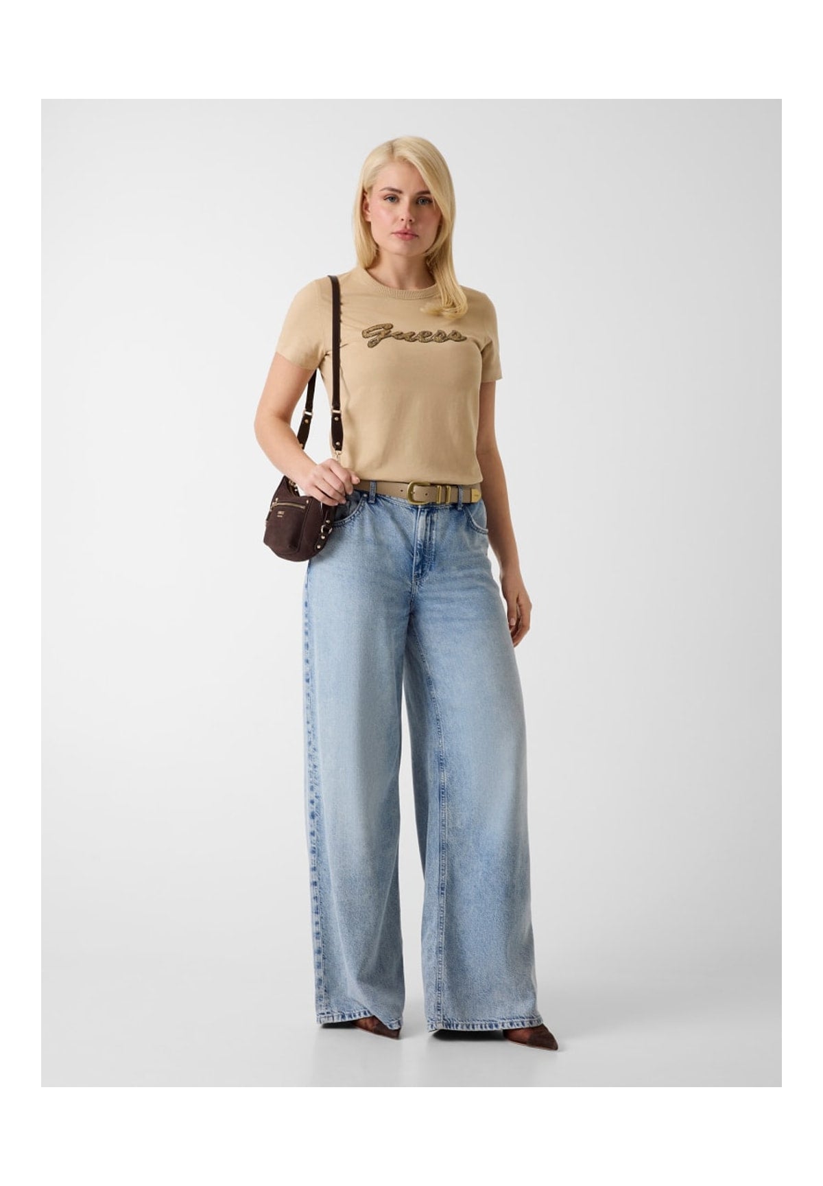 T-shirt a Maniche Corte Ss Cn Beads Script T W6YI29 Safari Tan