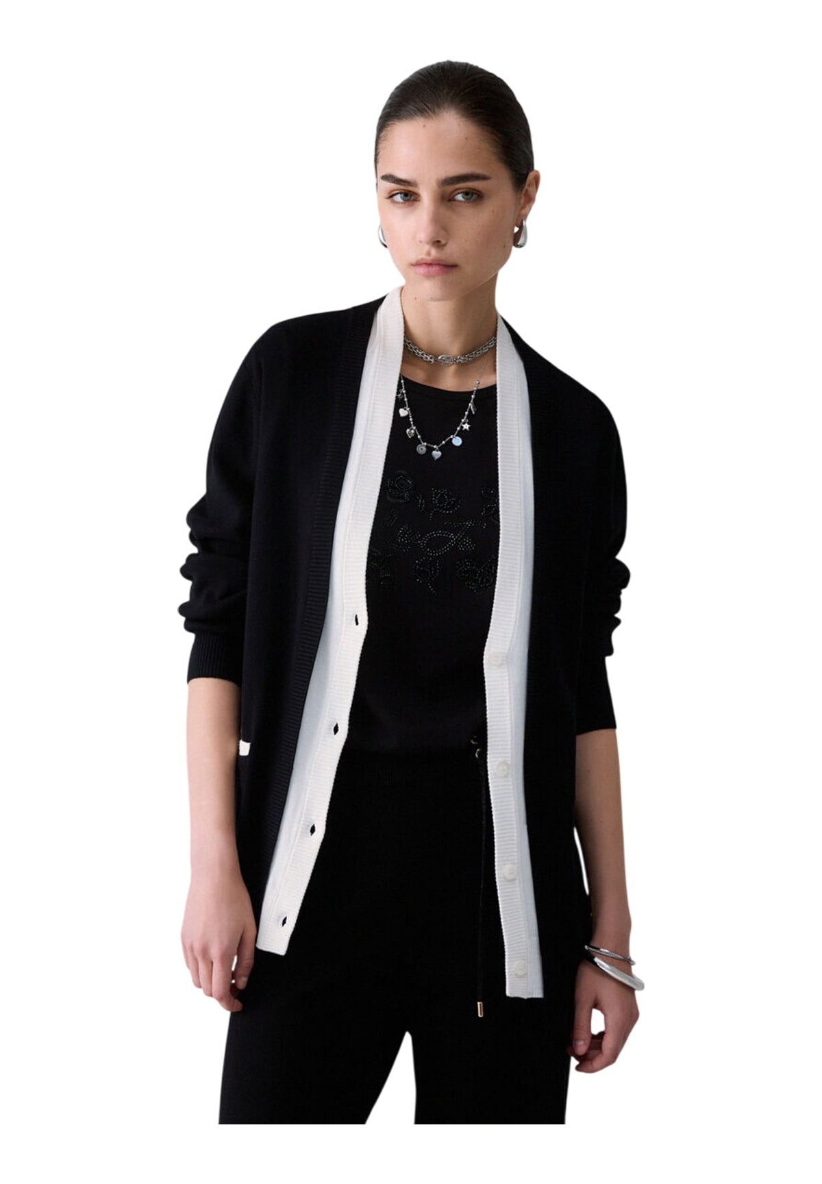 Maglione Girocollo TF6035 Nero, Bianco Lana