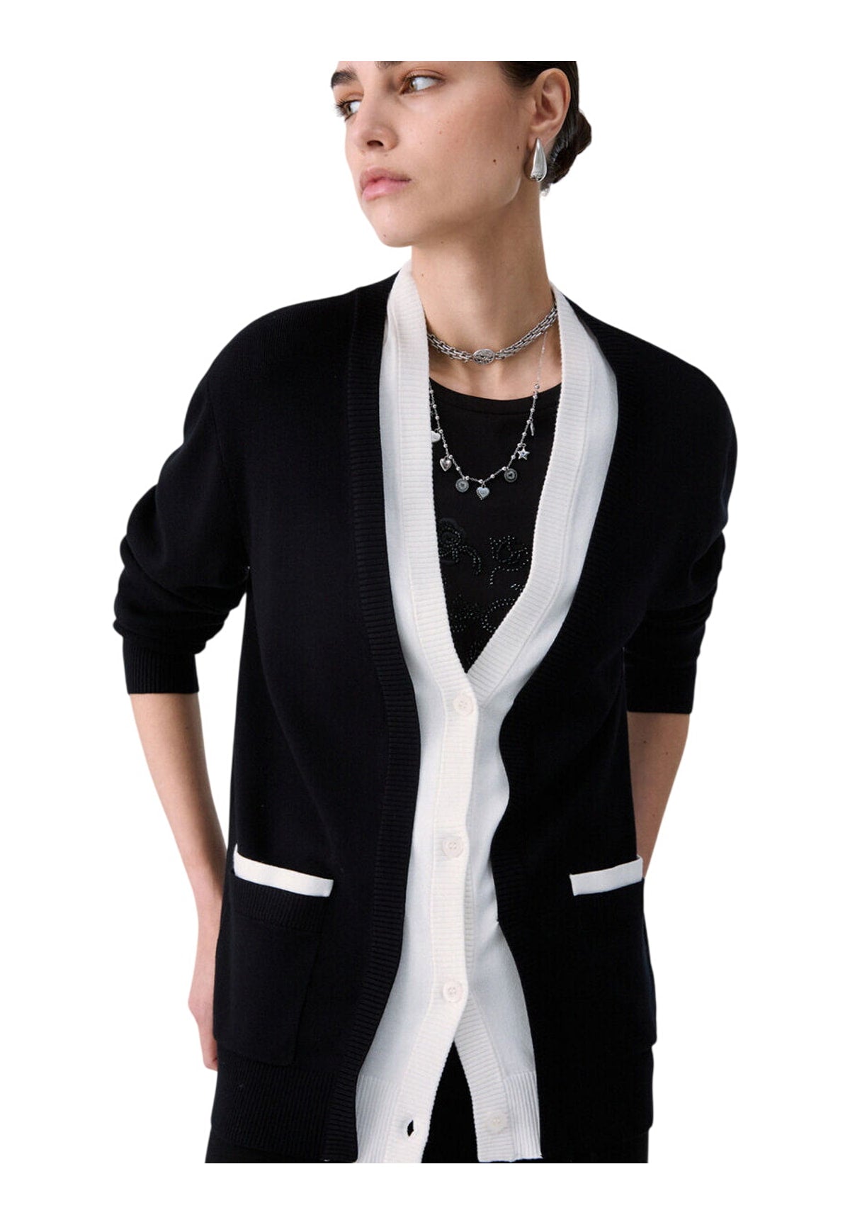 Maglione Girocollo TF6035 Nero, Bianco Lana