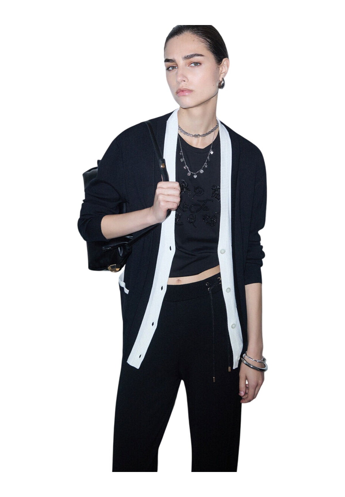 Maglione Girocollo TF6035 Nero, Bianco Lana