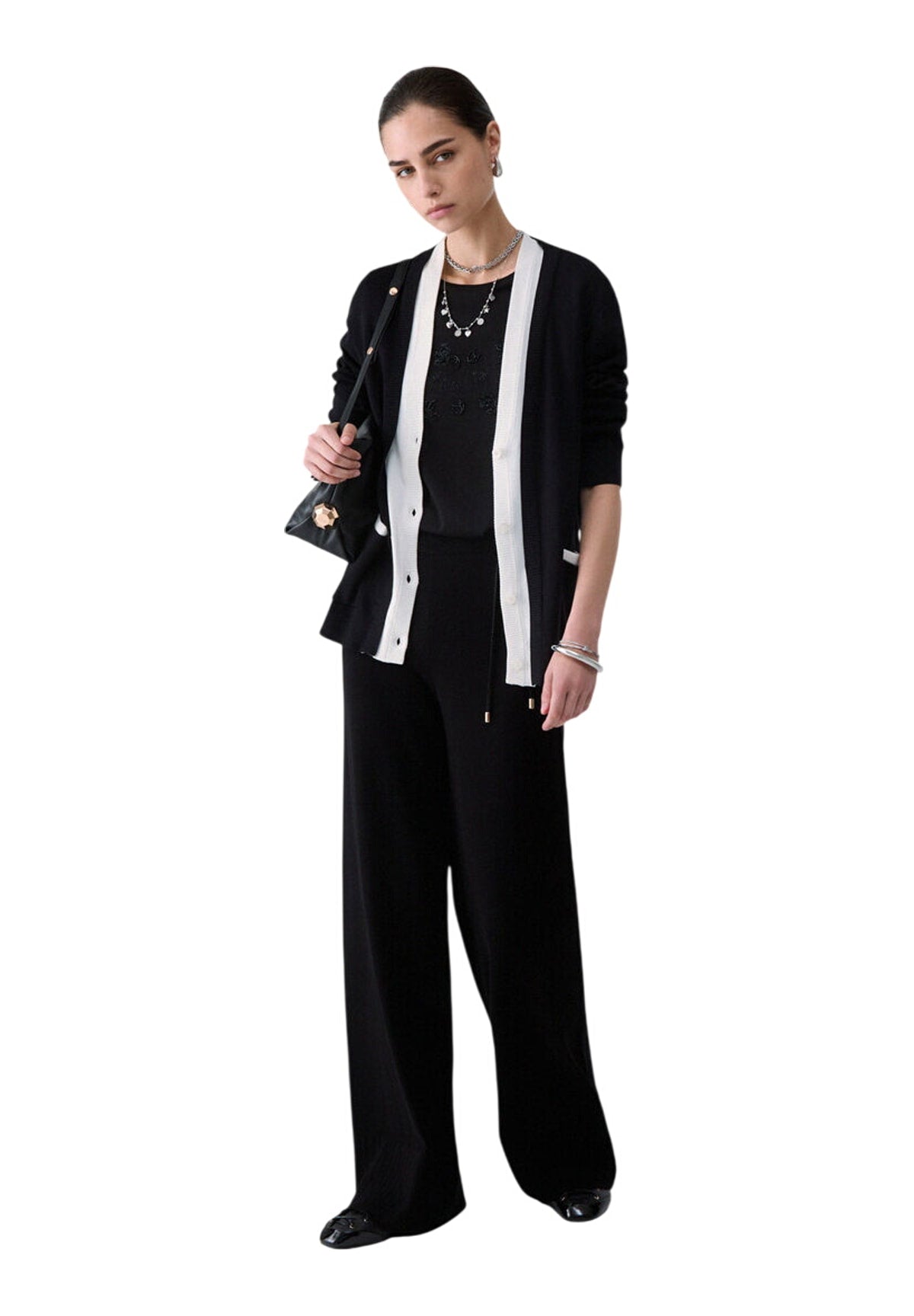 Maglione Girocollo TF6035 Nero, Bianco Lana