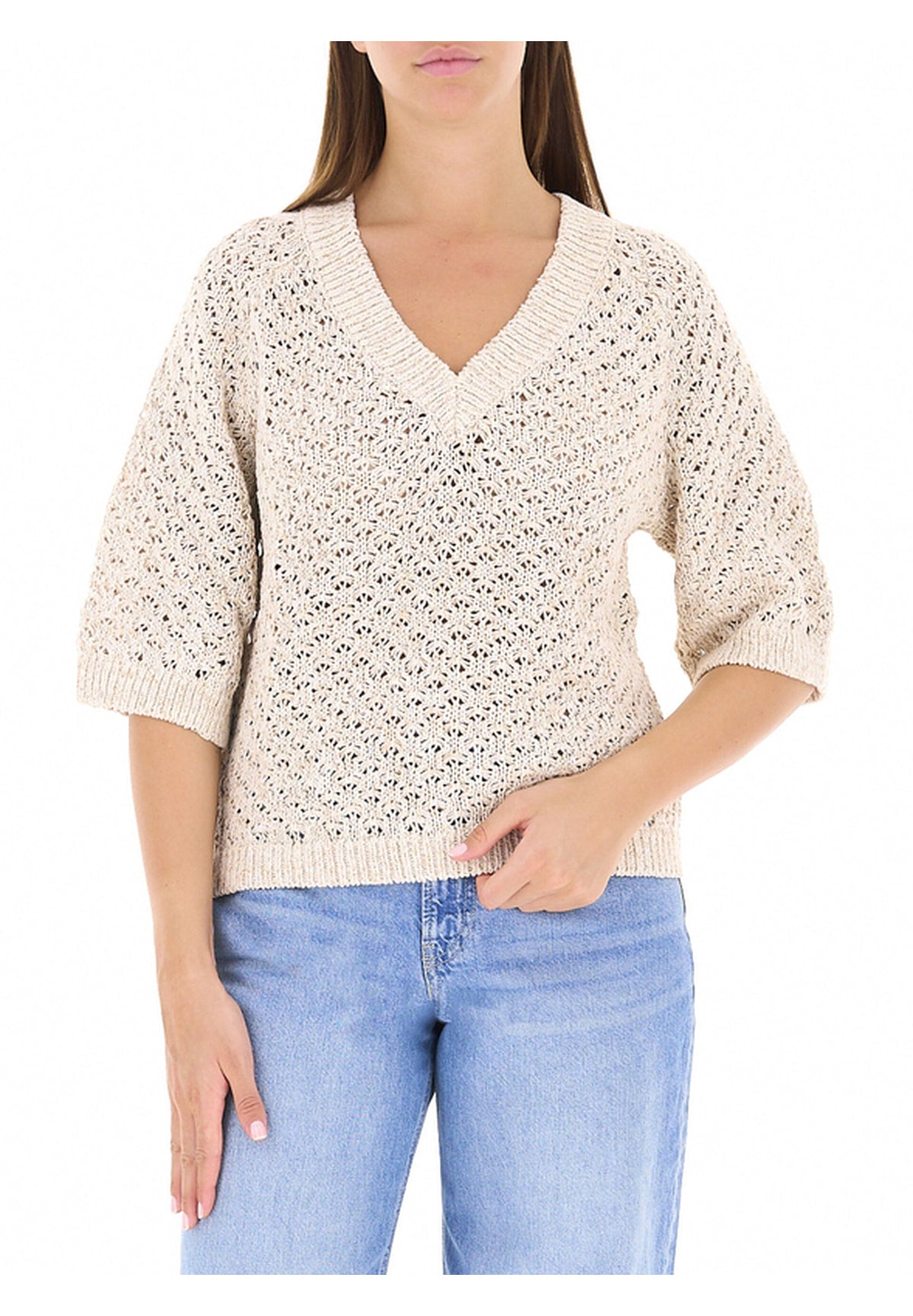Maglione con Scollo a V Amber PL7000161 Mousse White