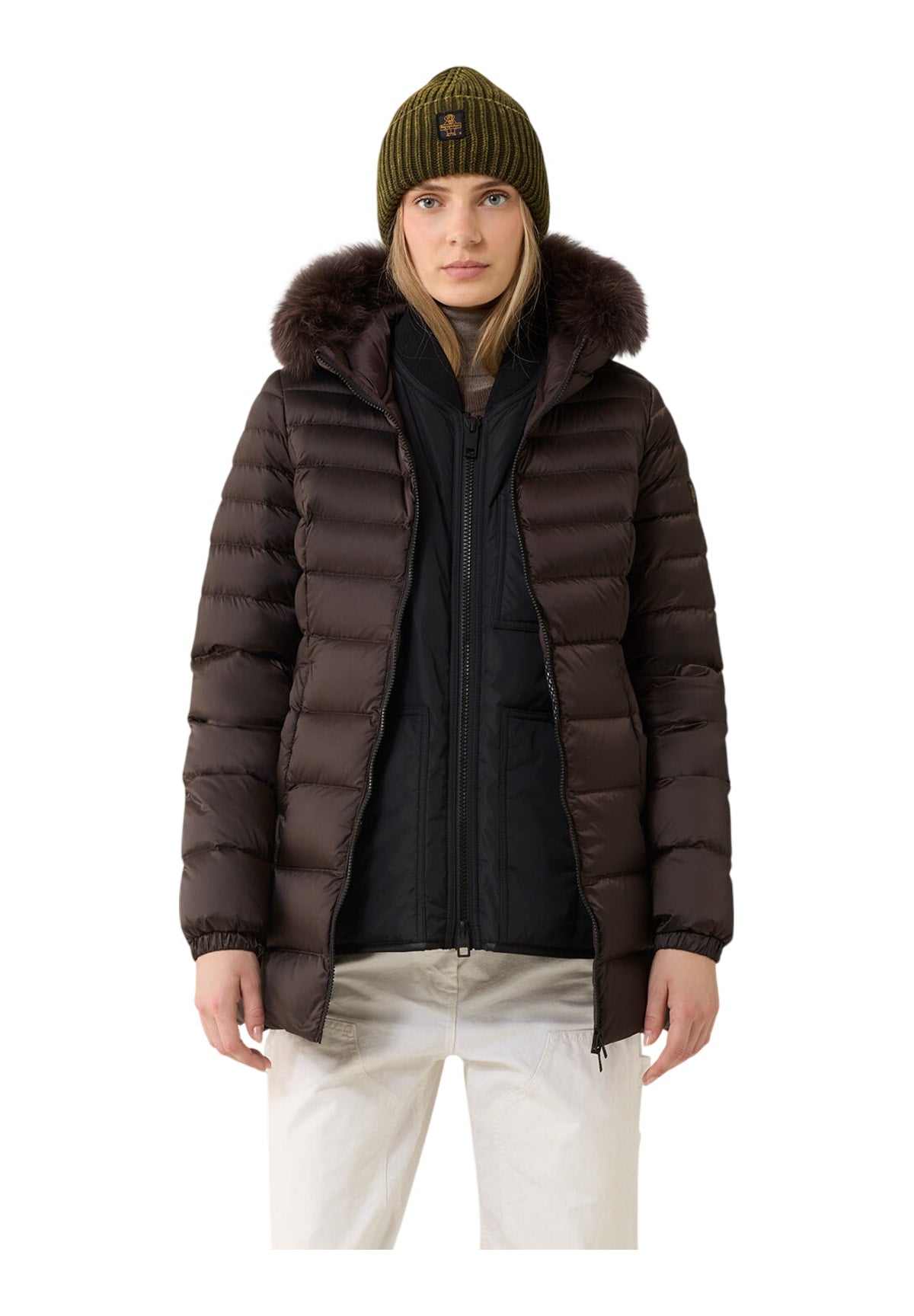 Piumino Pesante W98118 Ra0035 LONG MEAD FUR JACKET Black Coffee