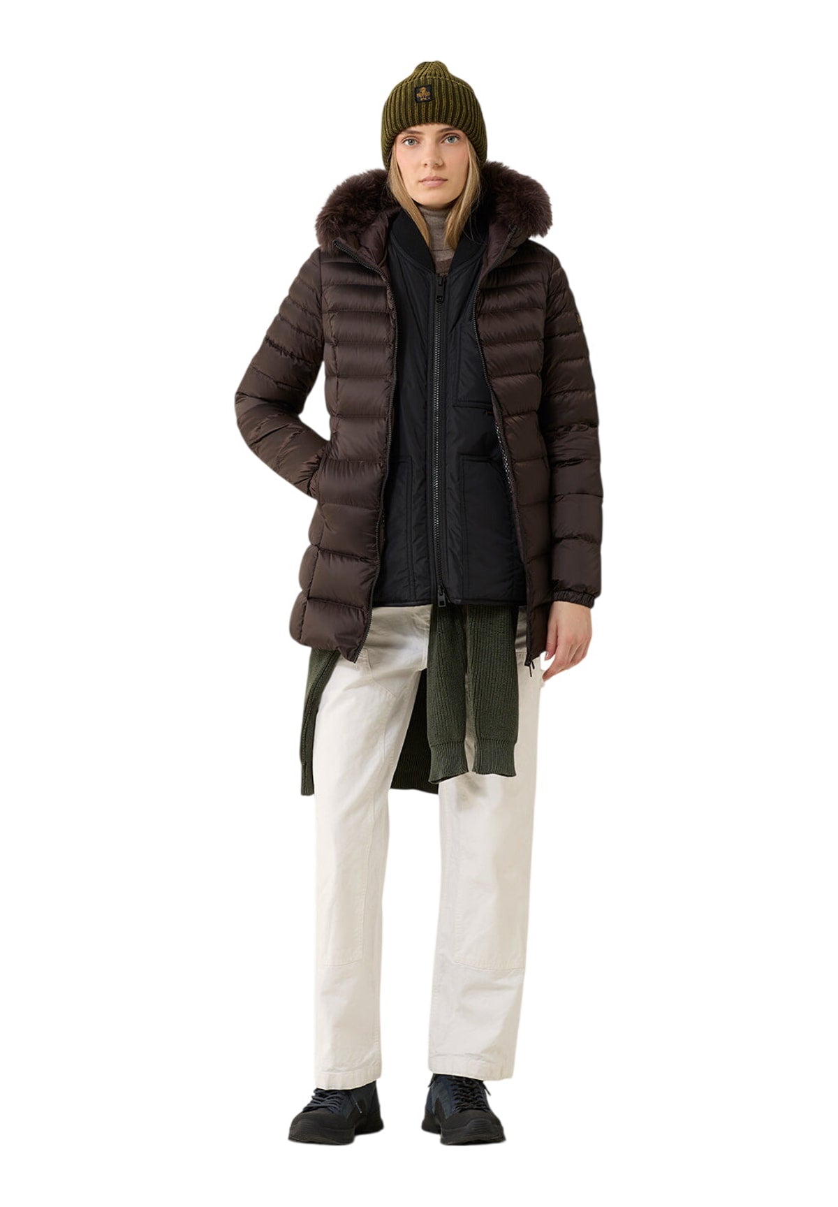 Piumino Pesante W98118 Ra0035 LONG MEAD FUR JACKET Black Coffee