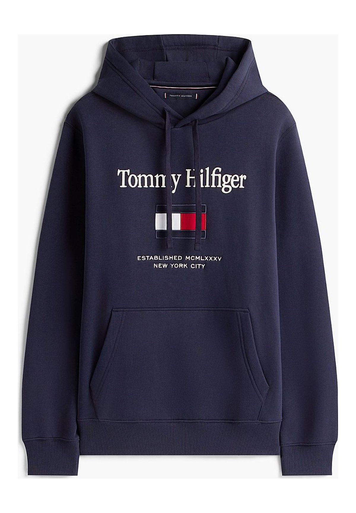 Felpa Pullover con Cappuccio Hilfiger Embro Flag MW0MW42735 Navy Blue