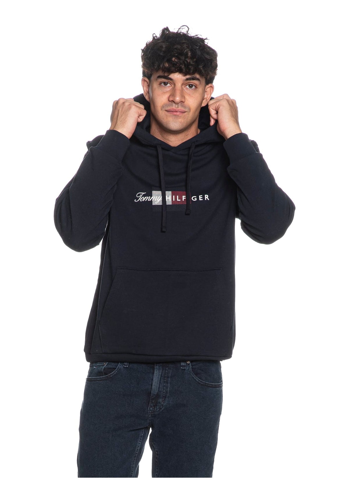 Felpa Pullover con Cappuccio Script Flag Hoodie MW0MW43220 Desert Sky