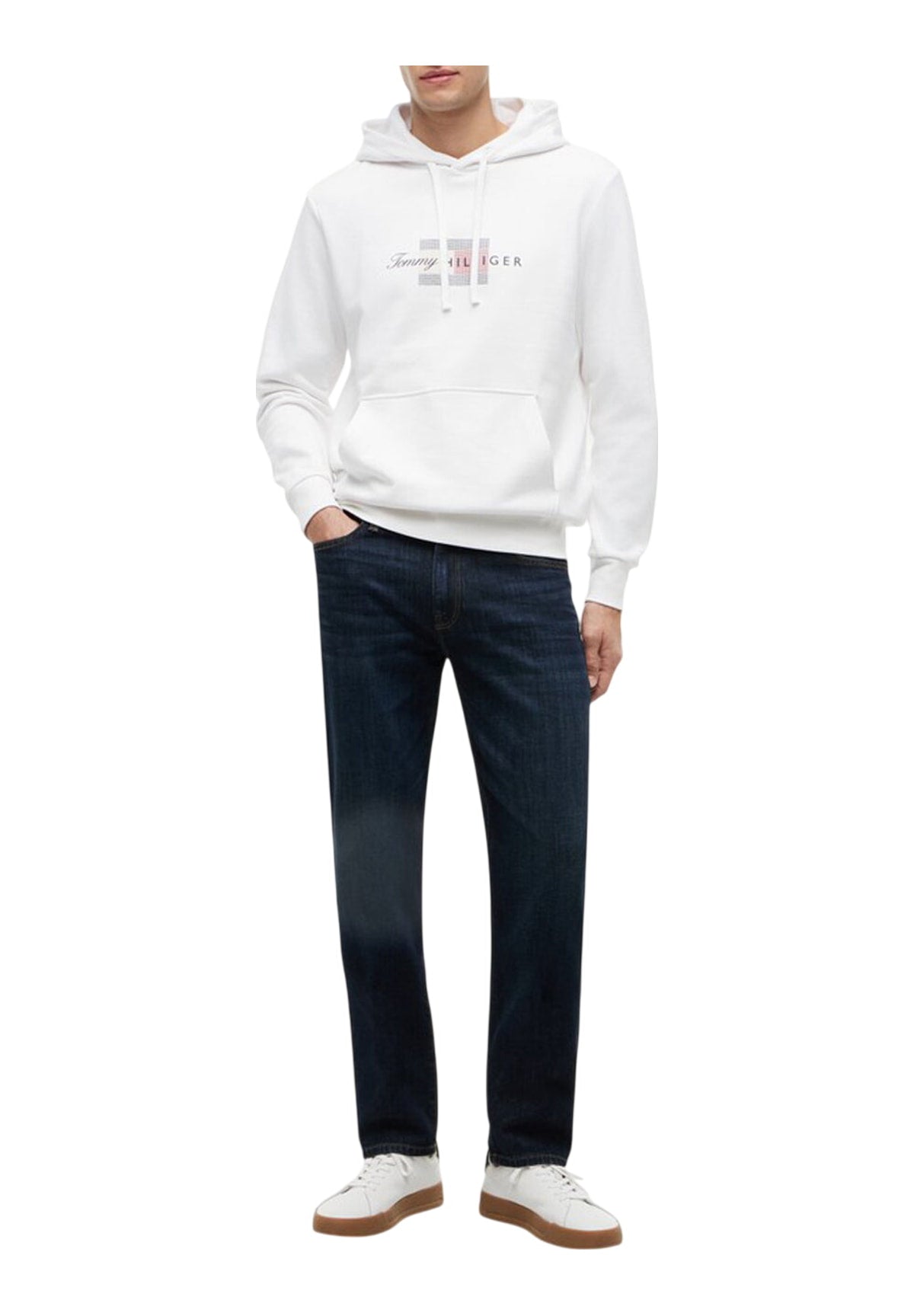 Felpa Pullover con Cappuccio Script Flag Hoodie MW0MW43220 White