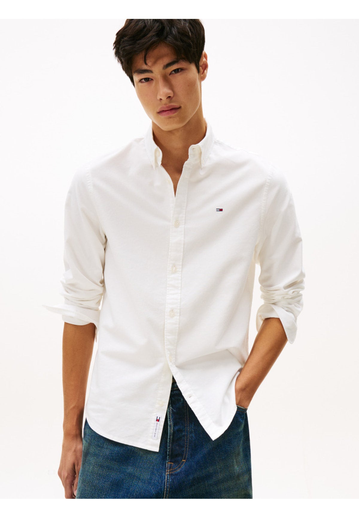 Camicia a Maniche Lunghe Tjm Reg Oxford Shirt DM0DM21298 Ecru