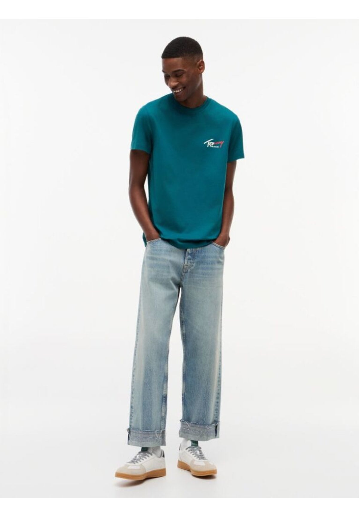 T-shirt a Maniche Corte Tjm Slim Sign Chest DM0DM22538 Polar Teal