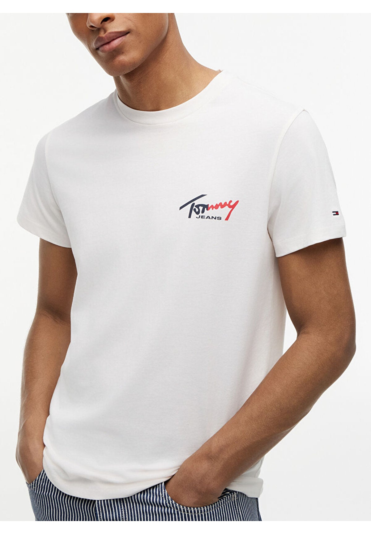 T-shirt a Maniche Corte Tjm Slim Sign Chest DM0DM22538 Ancient White