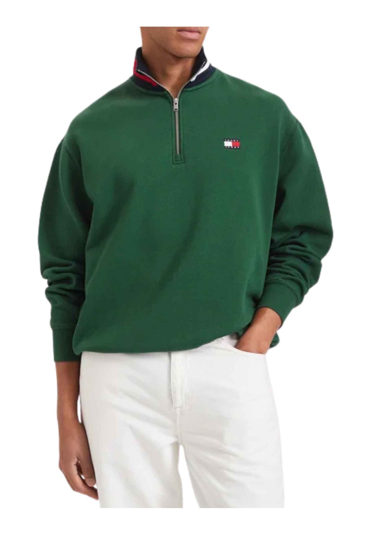 Felpa Mezza Zip Tjm Rlx Branded Coll DM0DM23605 Velvet Green