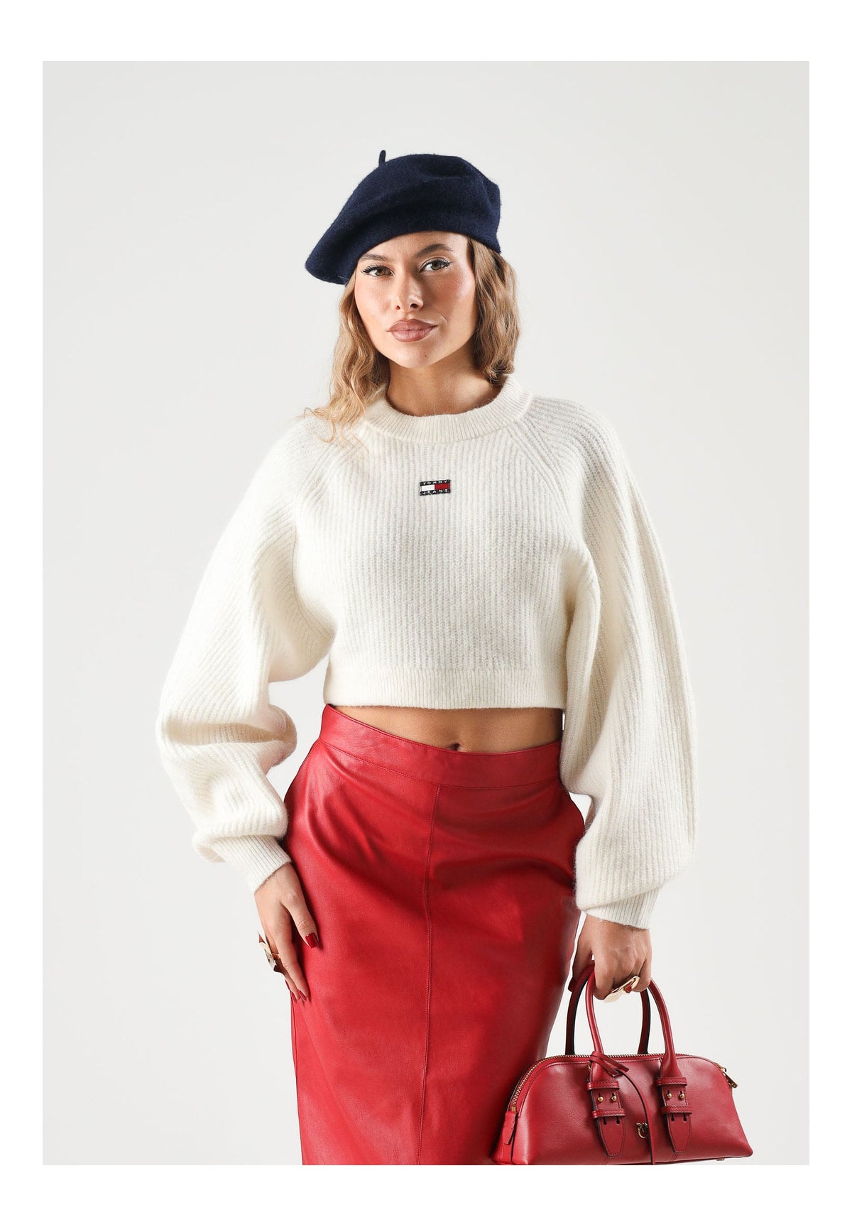 Maglione Girocollo Tjw Crop Badge Sweat DW0DW22024 Off White