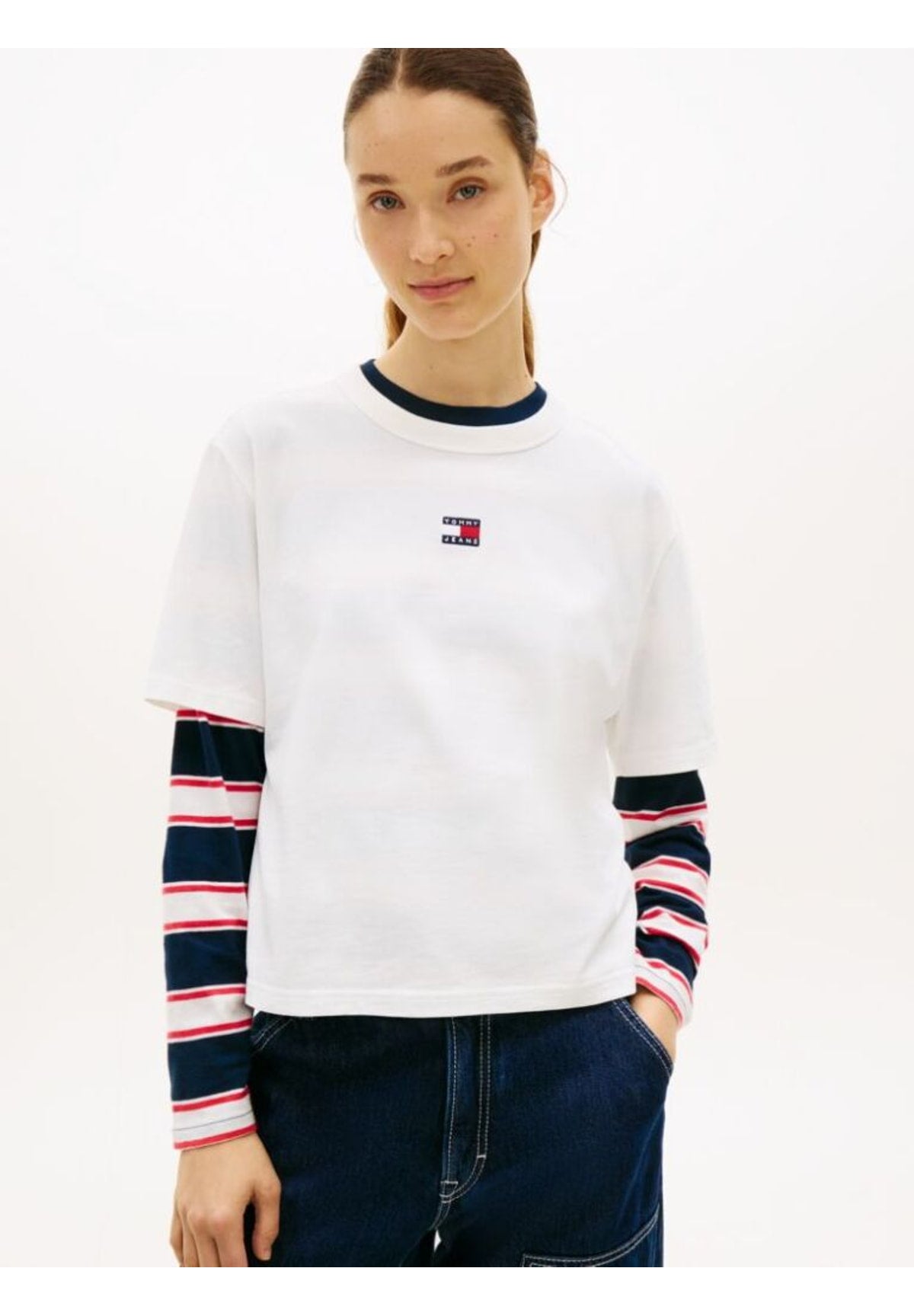 T-shirt a Maniche Corte Tjw Bxy Badge Tee Ex DW0DW22202 Ecru