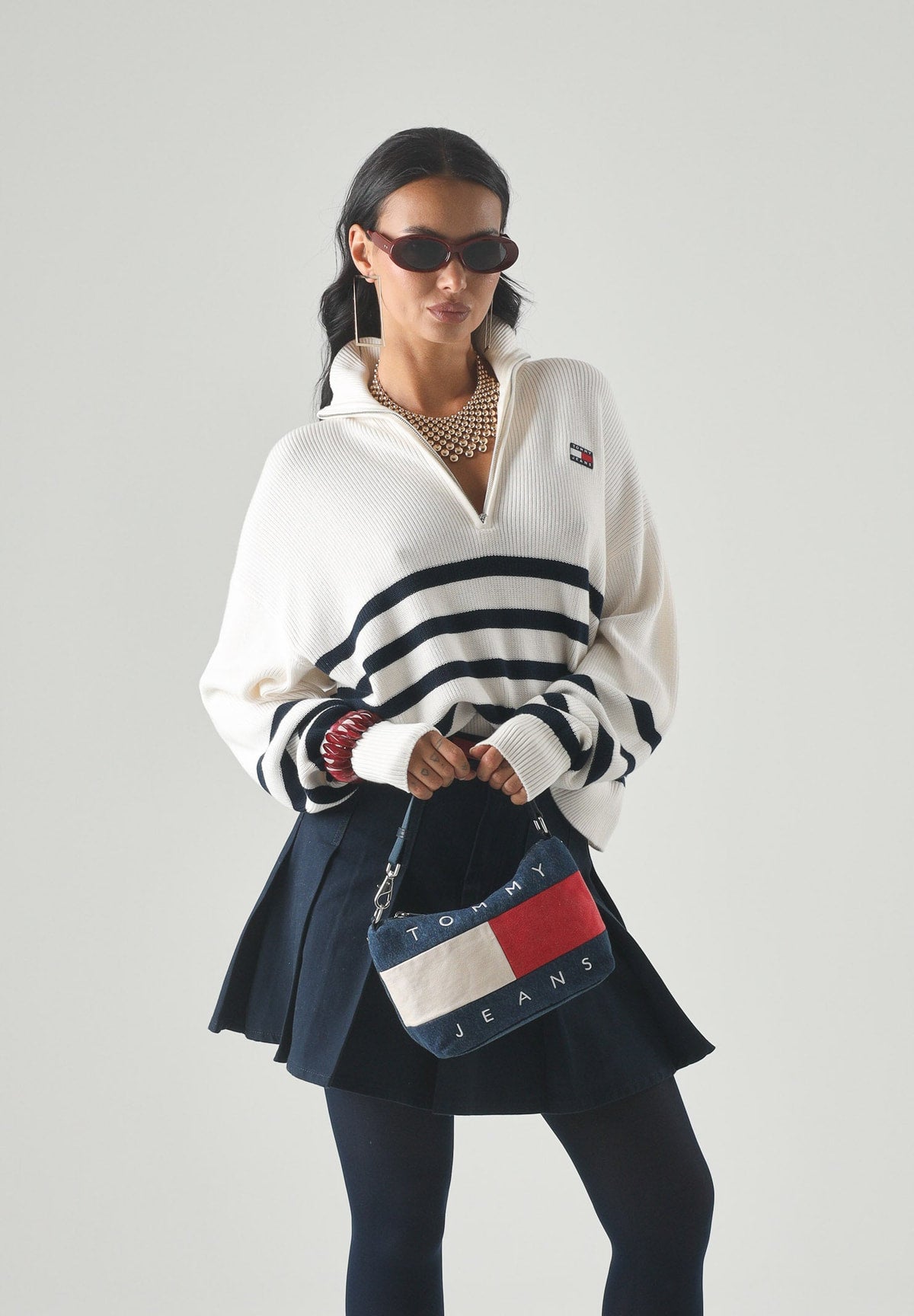 Maglione Collo Alto Tjw Quarter Zip Swea DW0DW22928 Ancient White, Stripe