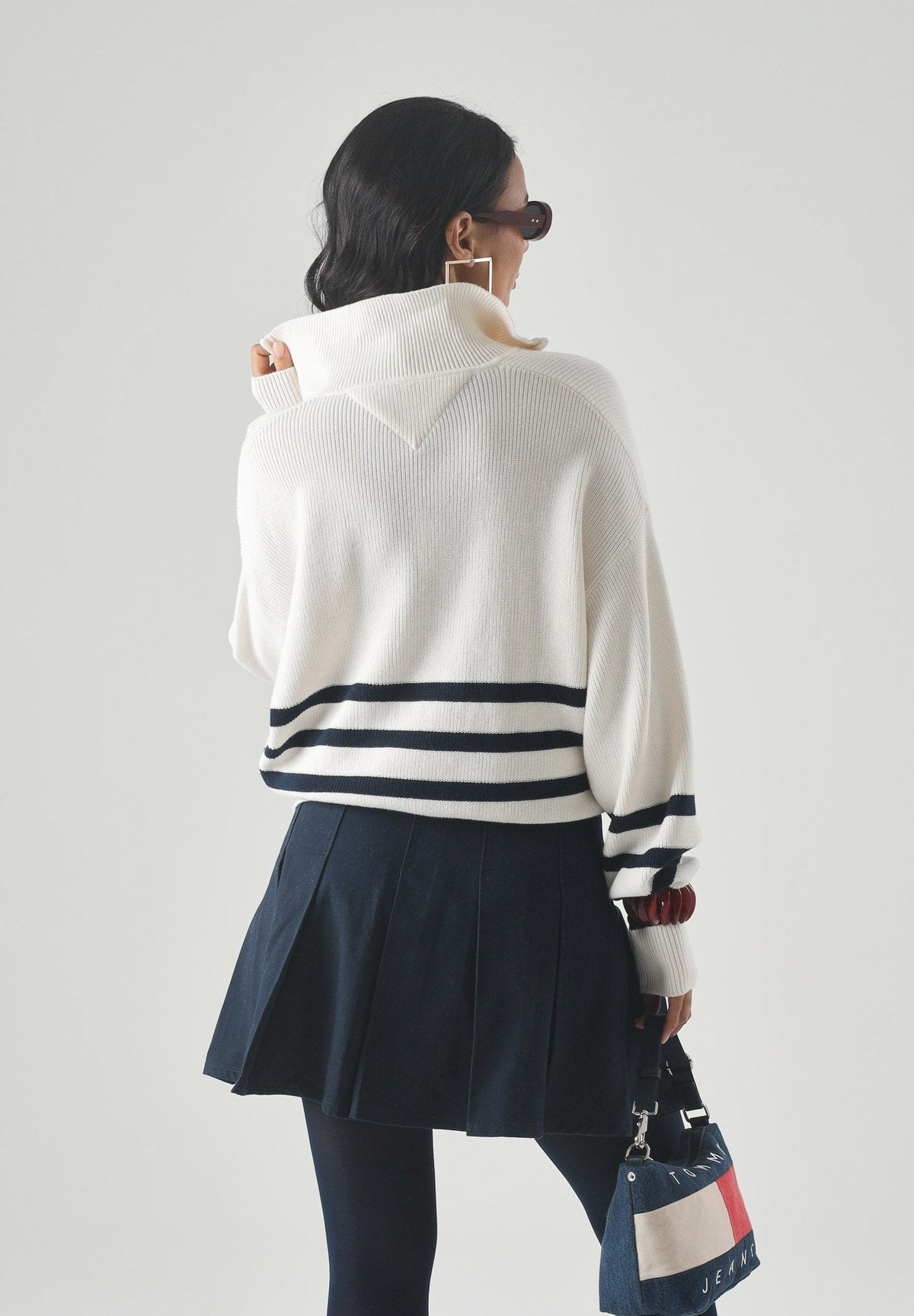 Maglione Collo Alto Tjw Quarter Zip Swea DW0DW22928 Ancient White, Stripe