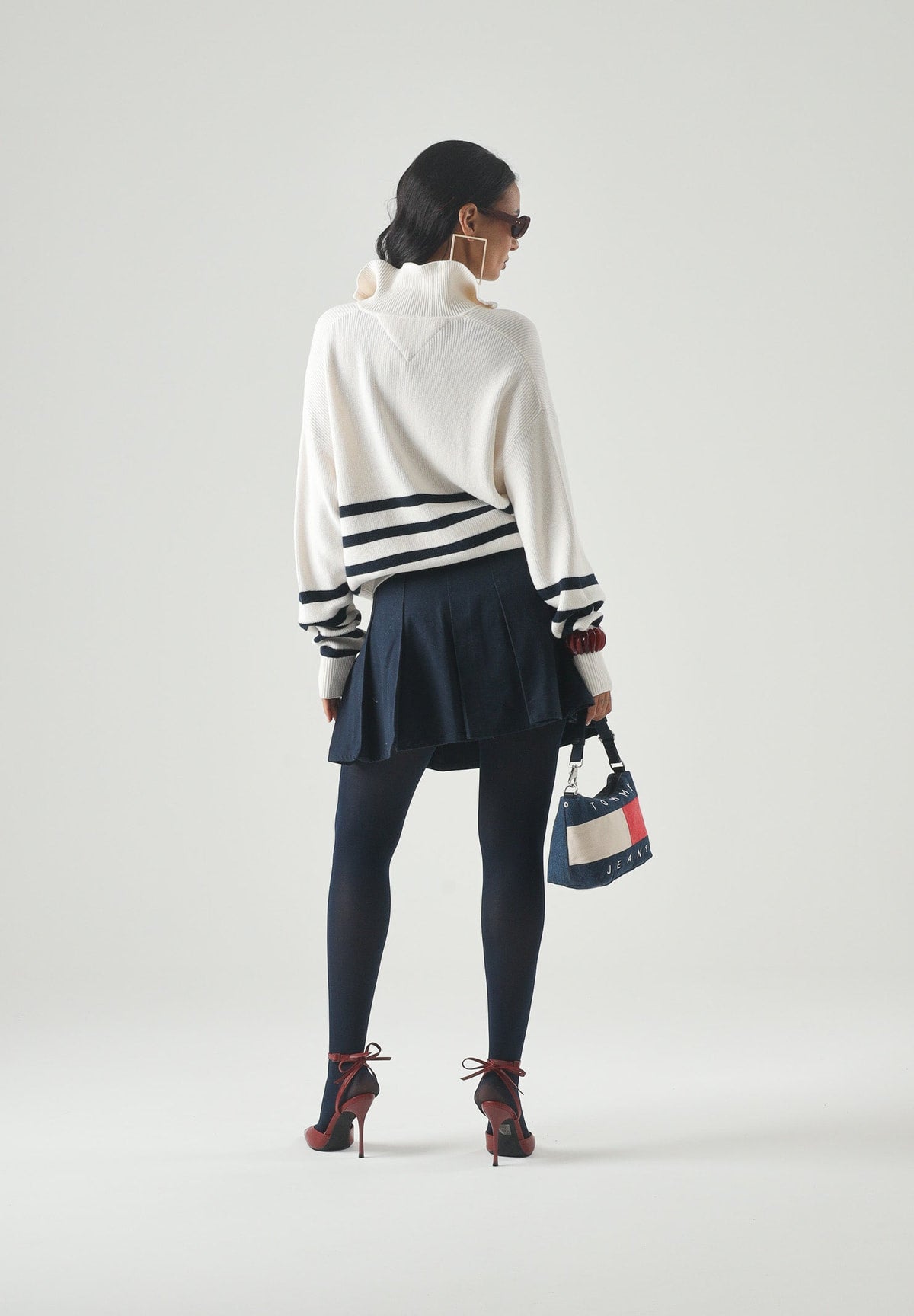 Maglione Collo Alto Tjw Quarter Zip Swea DW0DW22928 Ancient White, Stripe