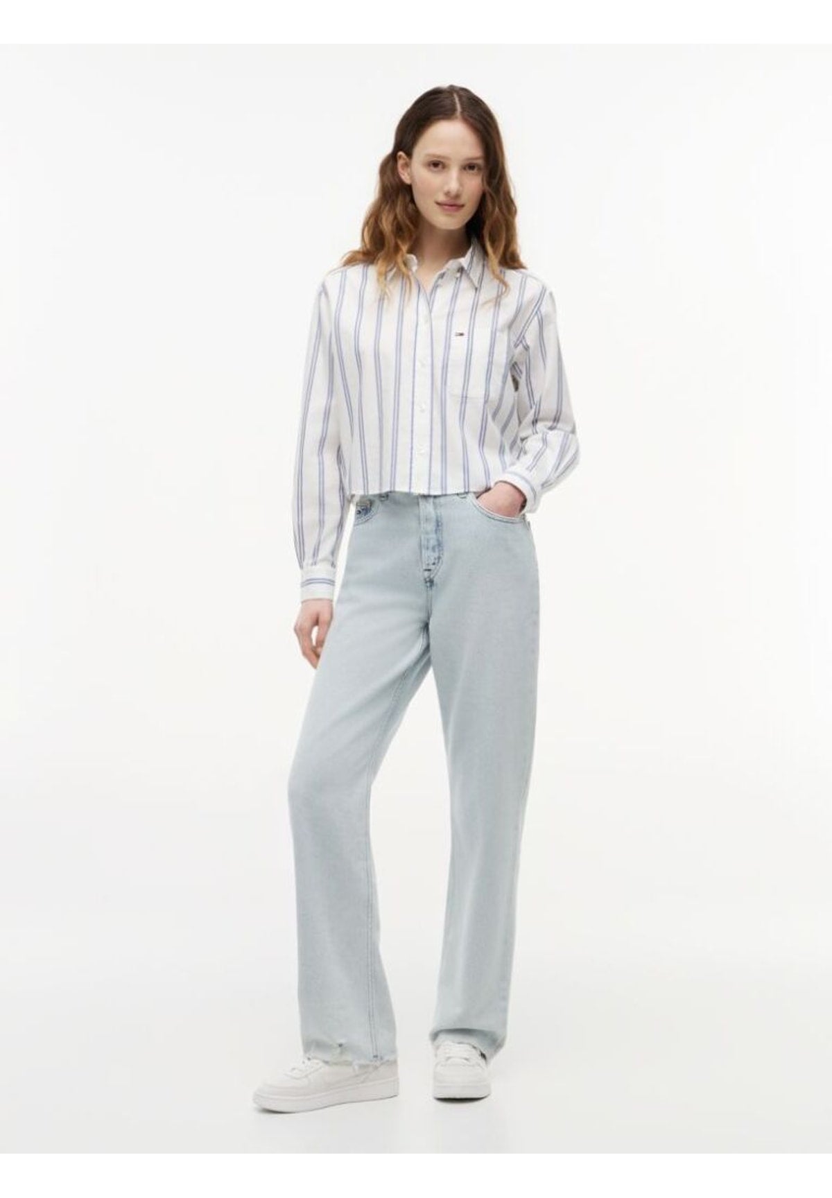 Camicia a Maniche Corte Tjw Rlx Crop Shirt DW0DW22943 Ecru, Multi Stripe