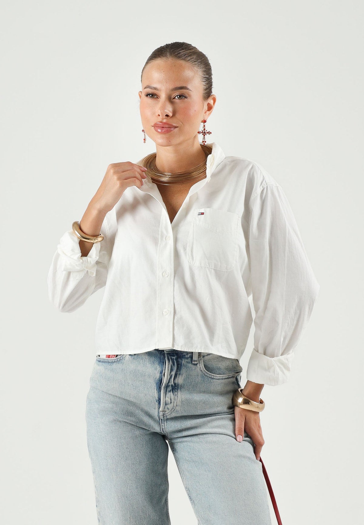 Camicia a Maniche Corte Tjw Rlx Crop Shirt DW0DW22943 Ecru