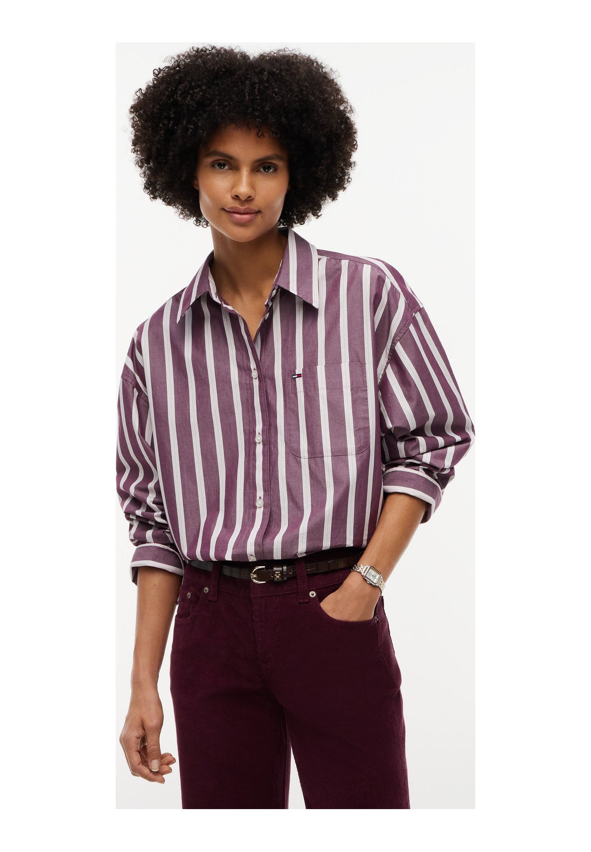 Camicia a Maniche Lunghe Tjw Ovs Essential Sh DW0DW23340 Calypso Berry, Stripe
