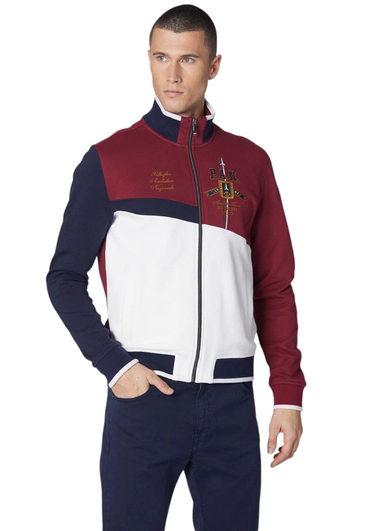 Felpa Full-Zip 242FE1945F564 Burgundy, Milk White