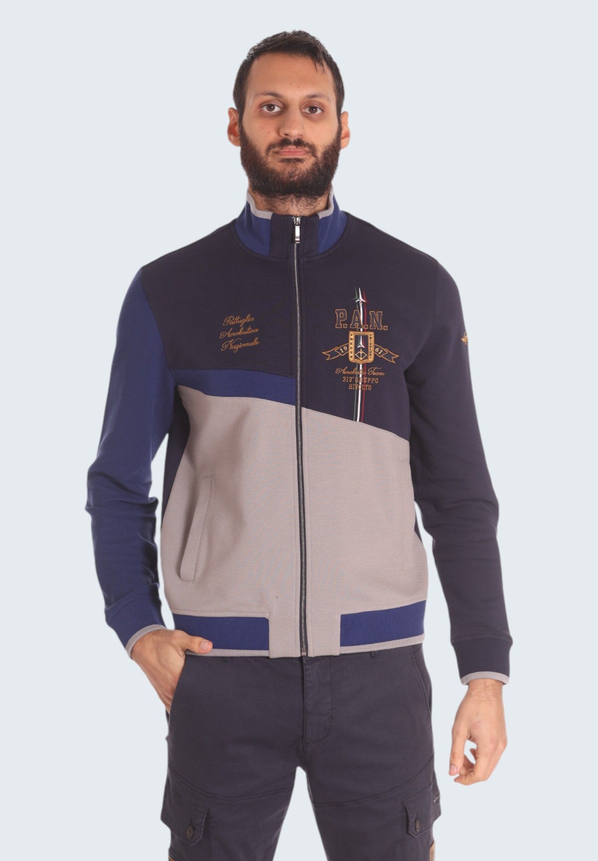 Felpa Full-Zip 242FE1945F564 Dark Blu, Stone Grey