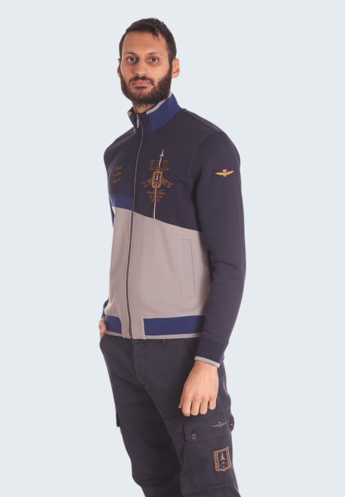 Felpa Full-Zip 242FE1945F564 Dark Blu, Stone Grey